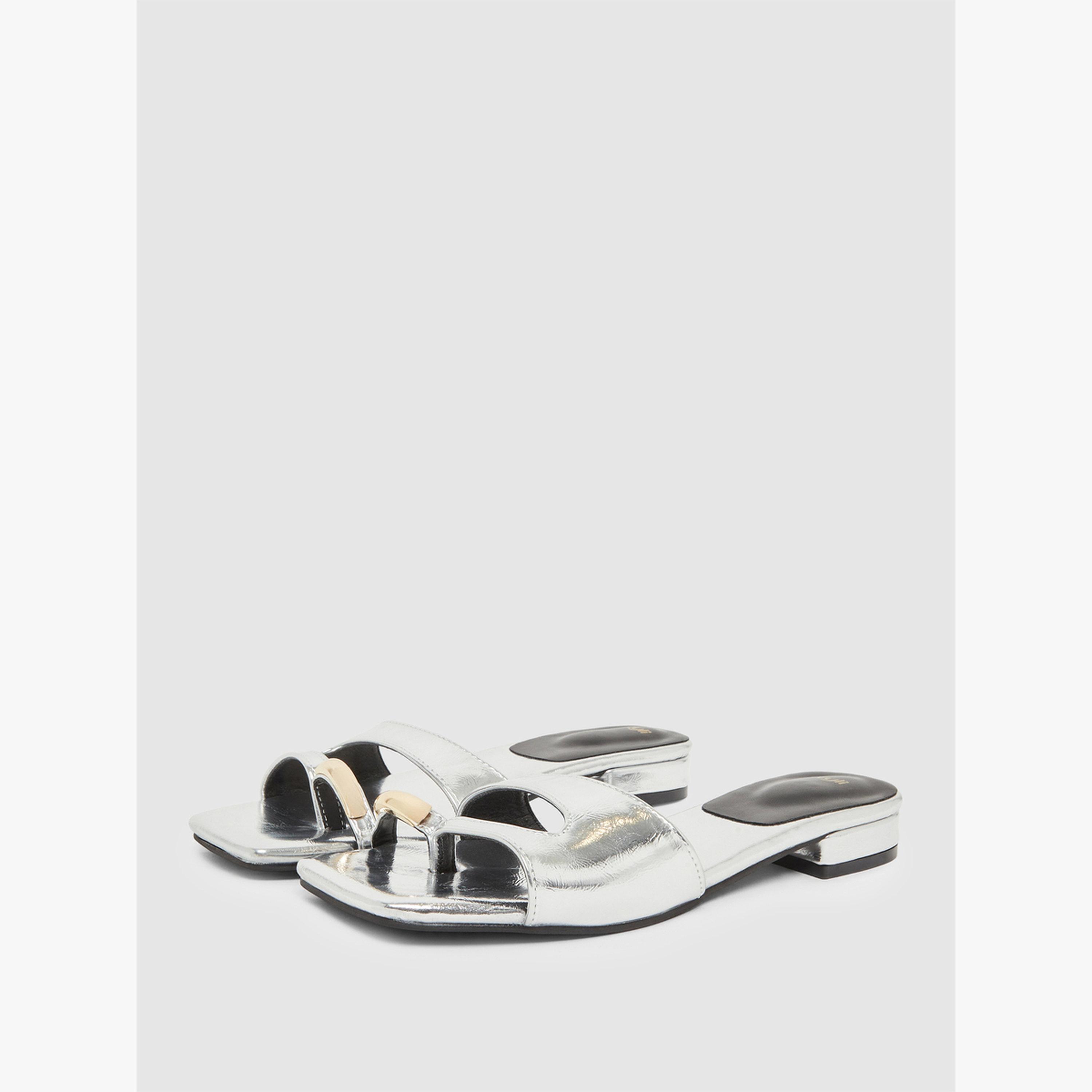 Styli Silver Metallic Flat Mules-women-shoes-flats-mules-image-1