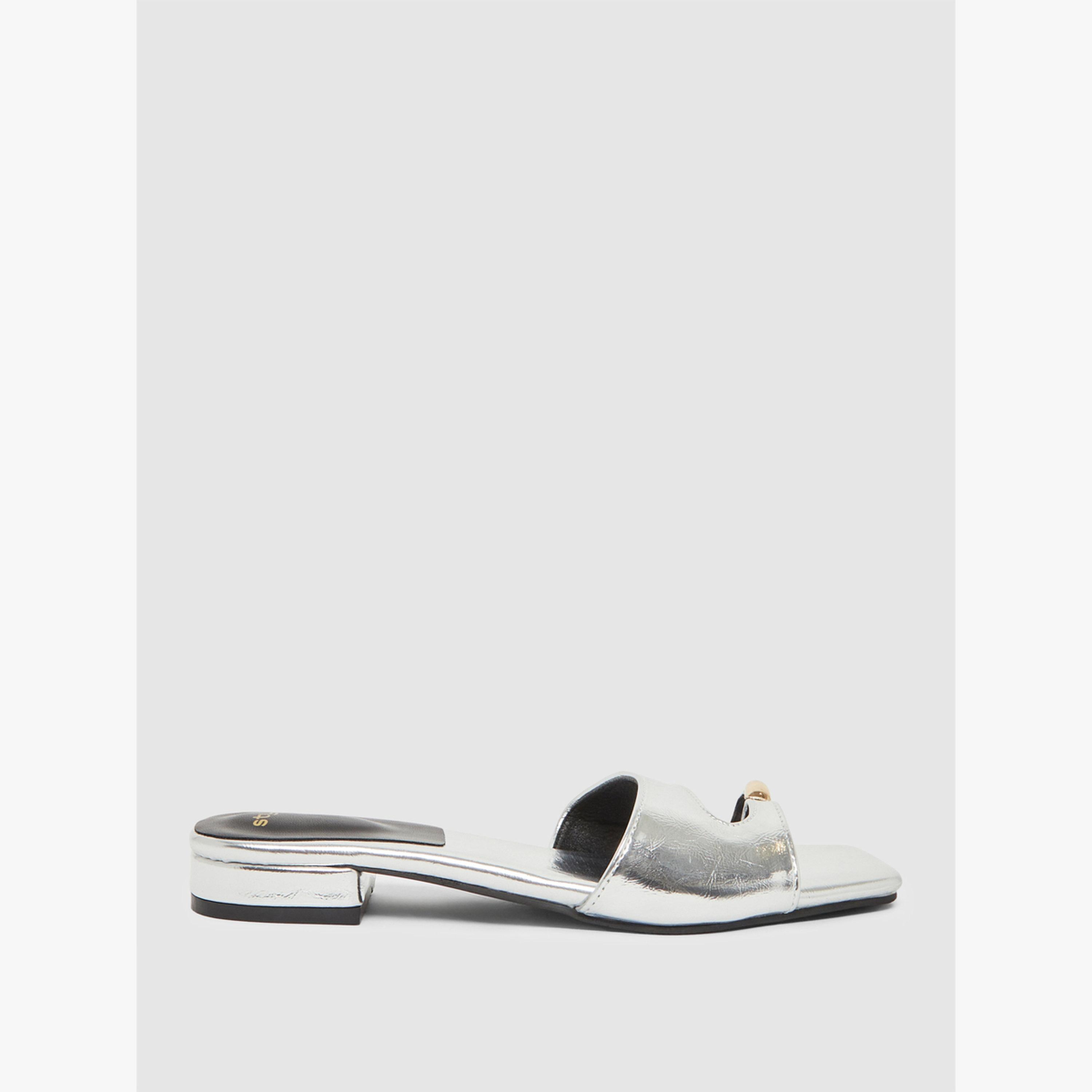Styli Silver Metallic Flat Mules-women-shoes-flats-mules-image-2