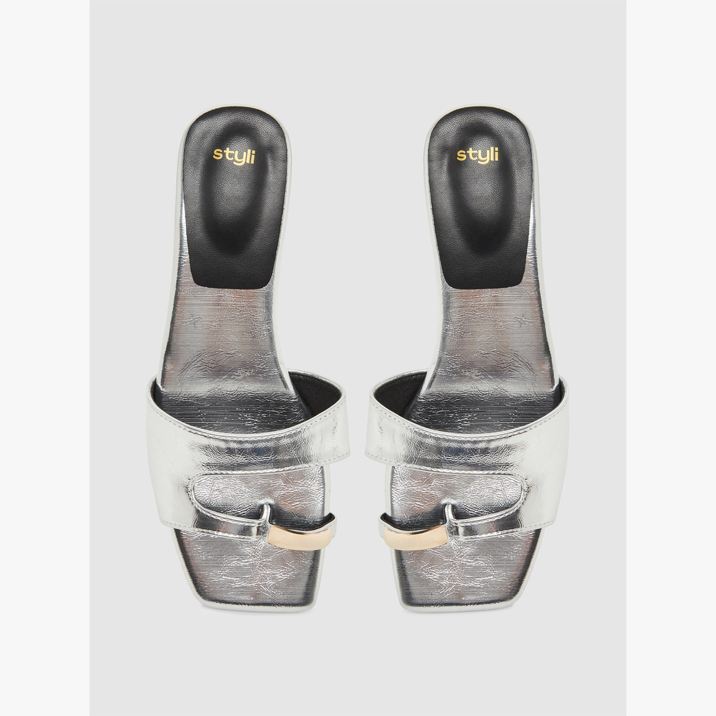 Styli Silver Metallic Flat Mules-women-shoes-flats-mules-image-3