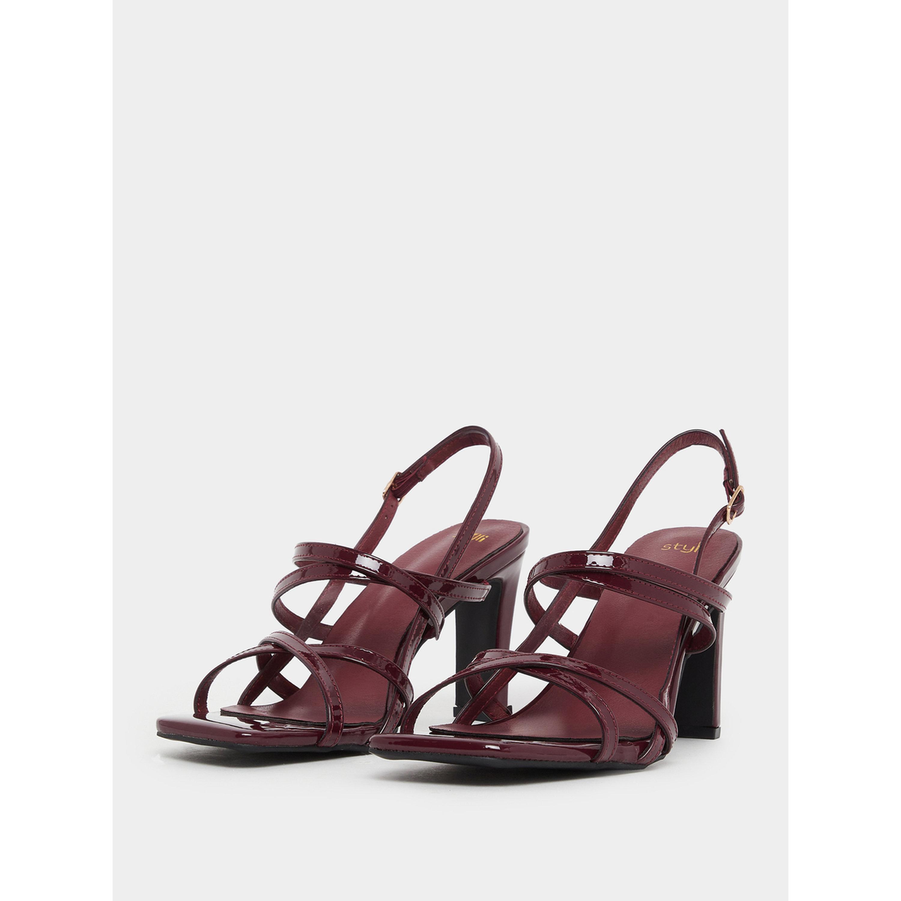 ستايلي - صندل بكعب عالٍ وأشرطة لون برغندي-women-shoes-sandals-heeled-image-1