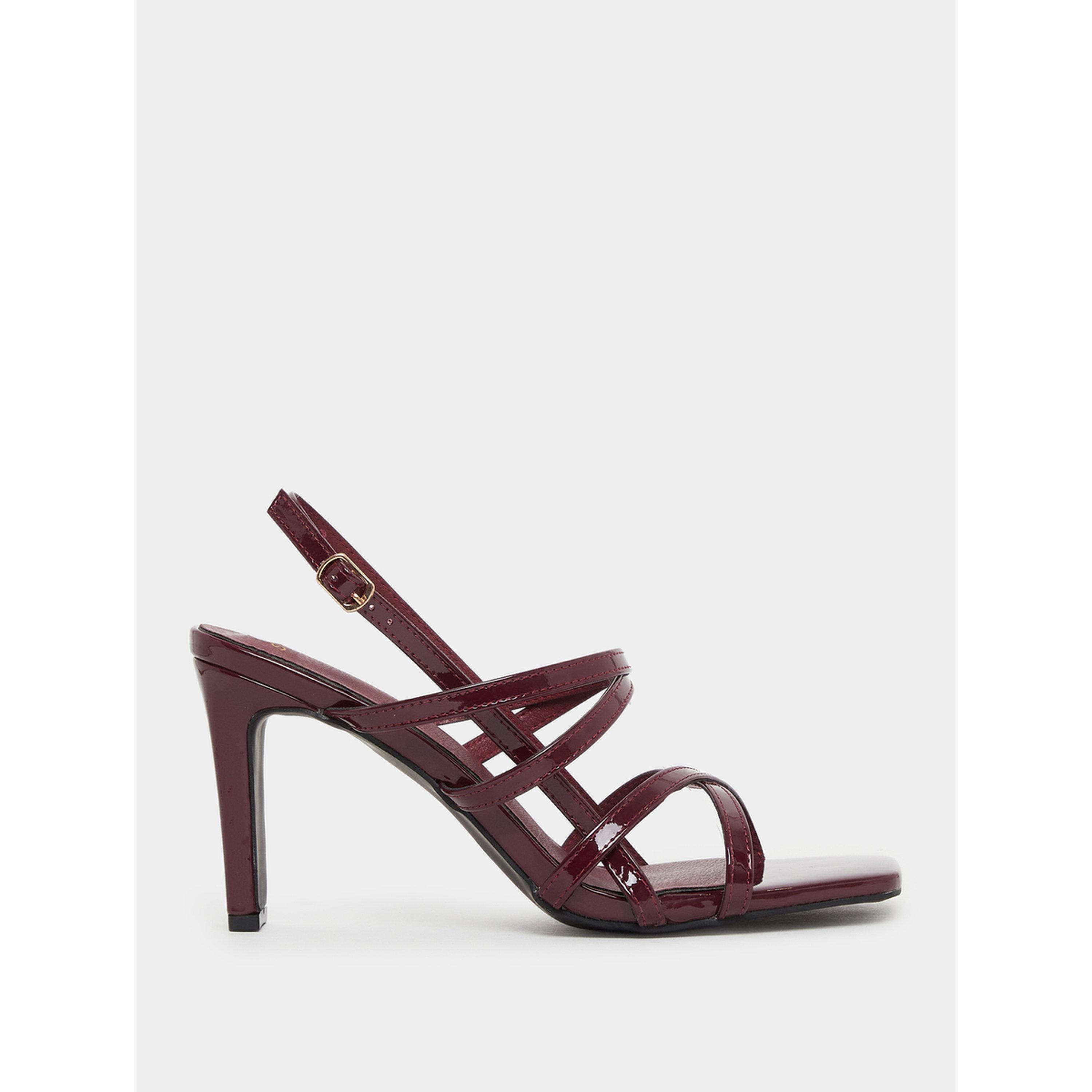 ستايلي - صندل بكعب عالٍ وأشرطة لون برغندي-women-shoes-sandals-heeled-image-2