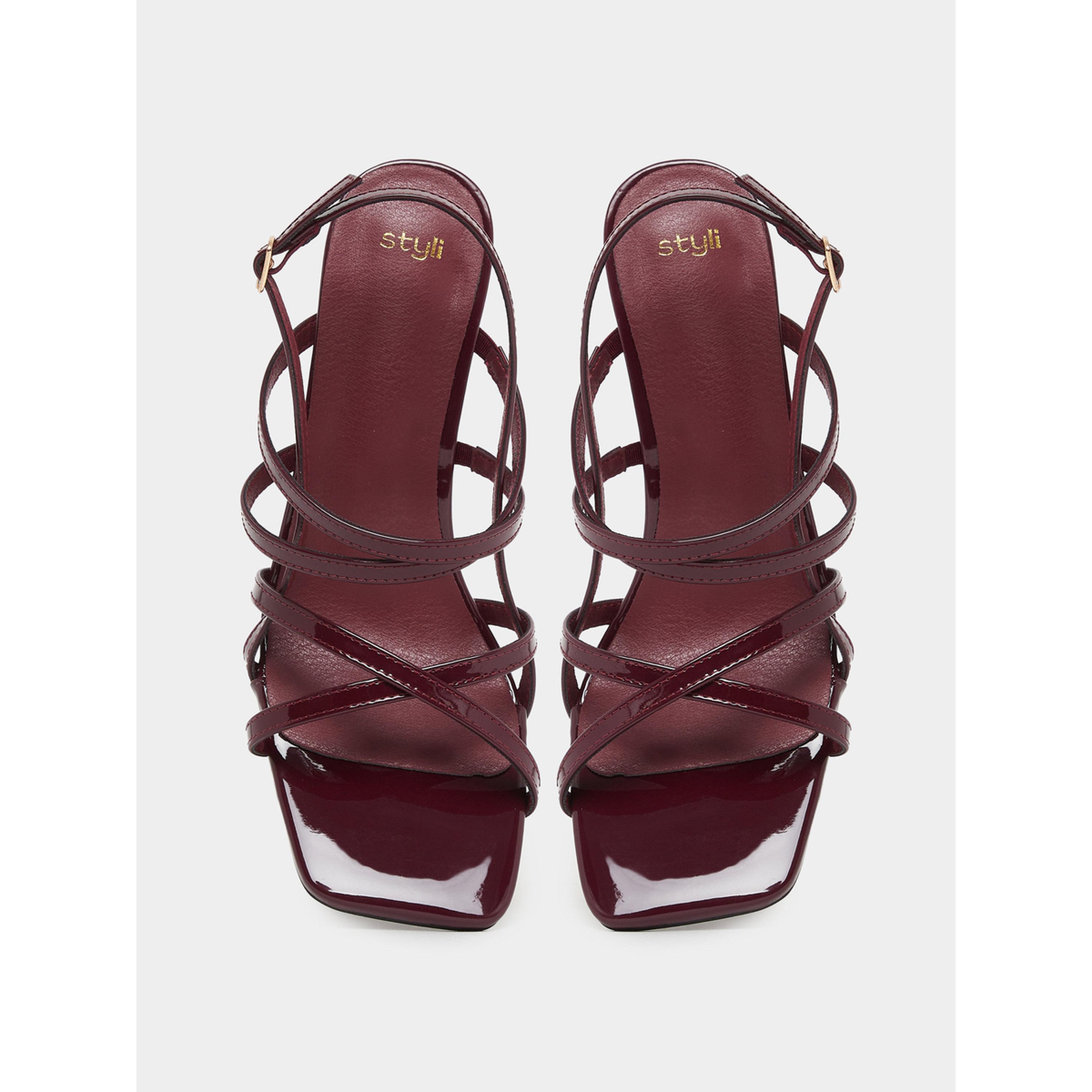 ستايلي - صندل بكعب عالٍ وأشرطة لون برغندي-women-shoes-sandals-heeled-image-3