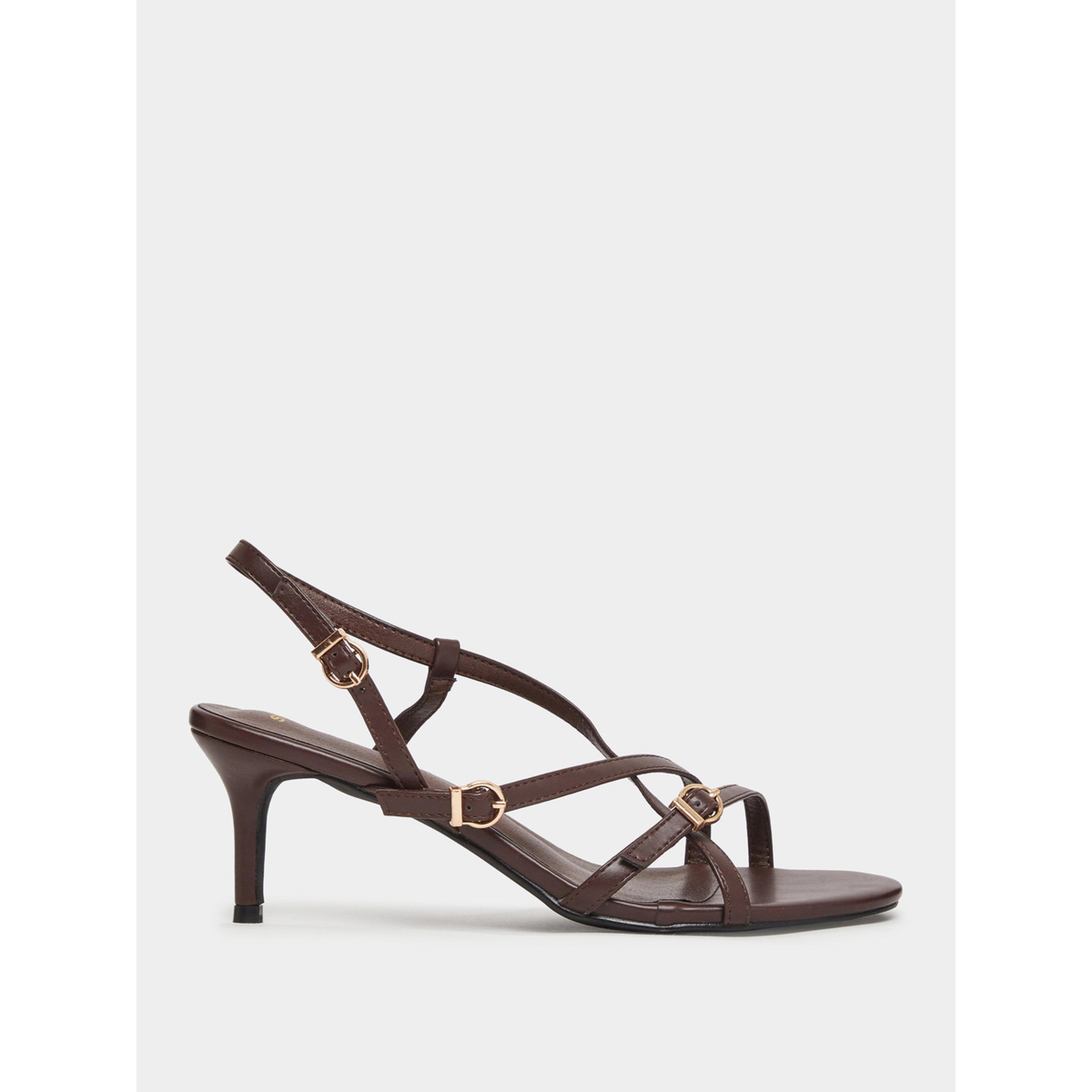 Styli Women's Brown Strappy Mid-Heel Sandals-women-shoes-sandals-heeled-image-2