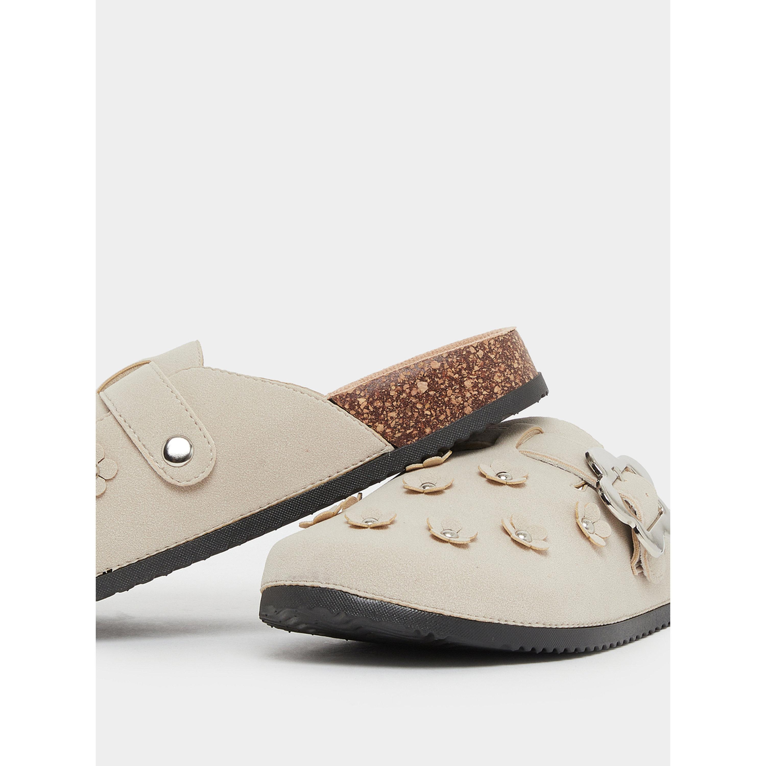 Styli Beige Floral Buckle Mules-women-shoes-flats-mules-image-4