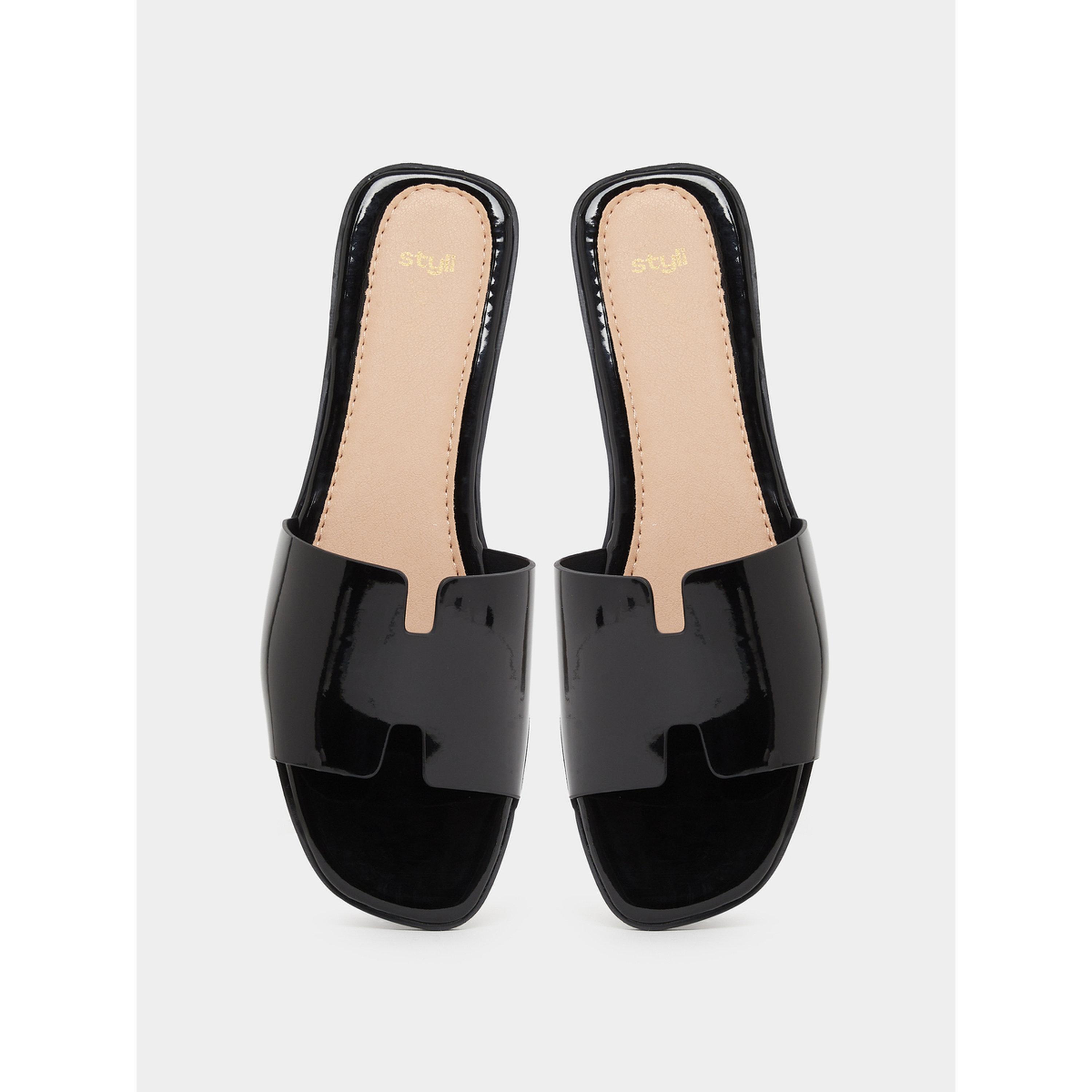 Styli Black Slip-On Flat Mules-women-shoes-sandals-flats-image-3