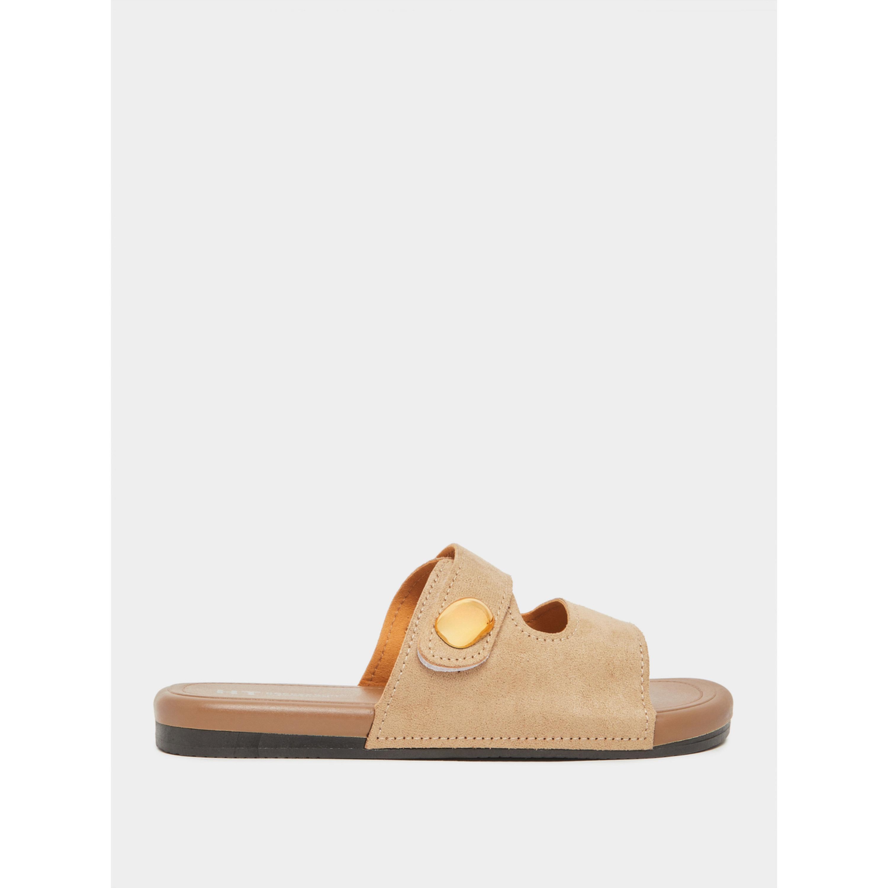 Styli Tan Suede Comfort Slide Sandals-women-shoes-sandals-flats-image-2
