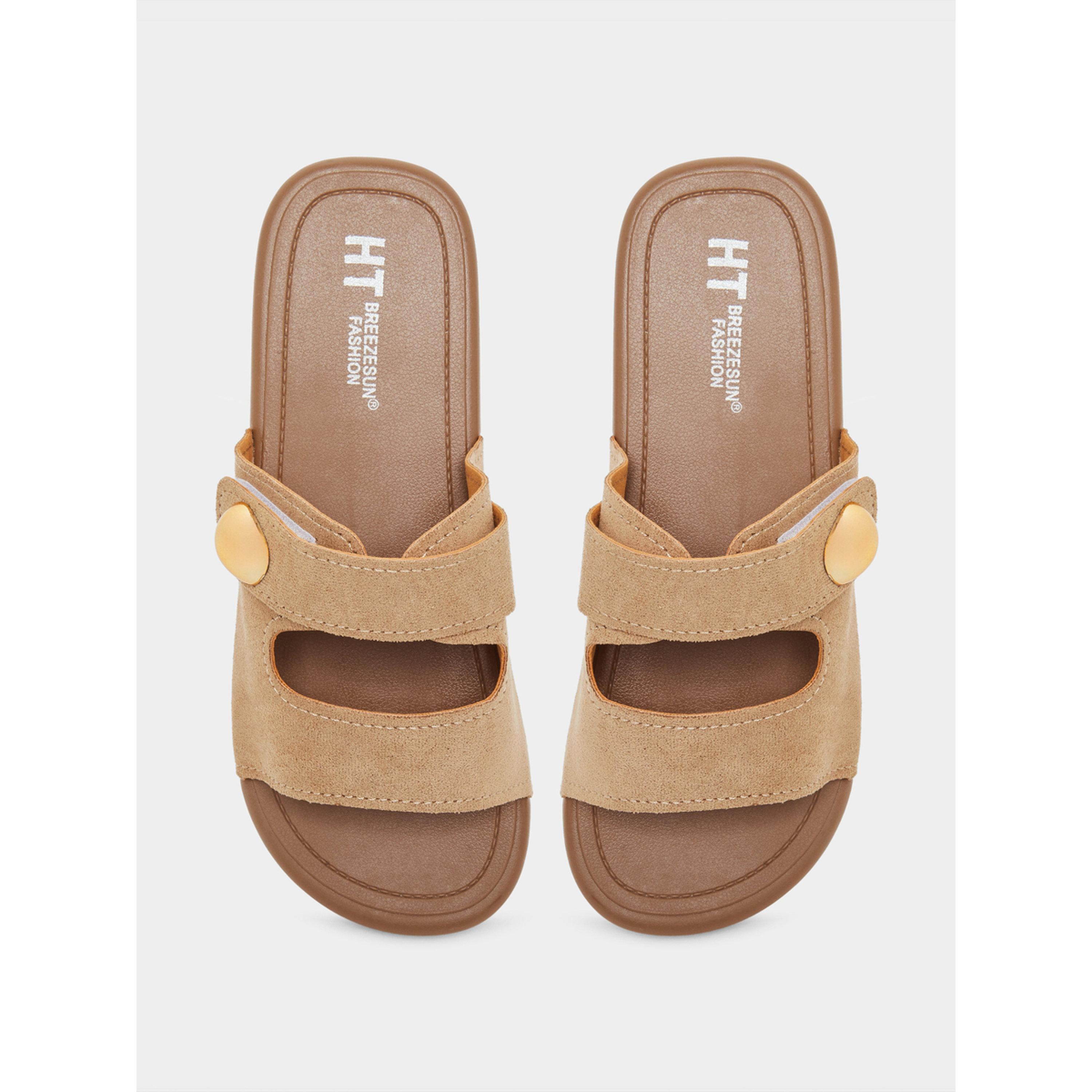 Styli Tan Suede Comfort Slide Sandals-women-shoes-sandals-flats-image-3