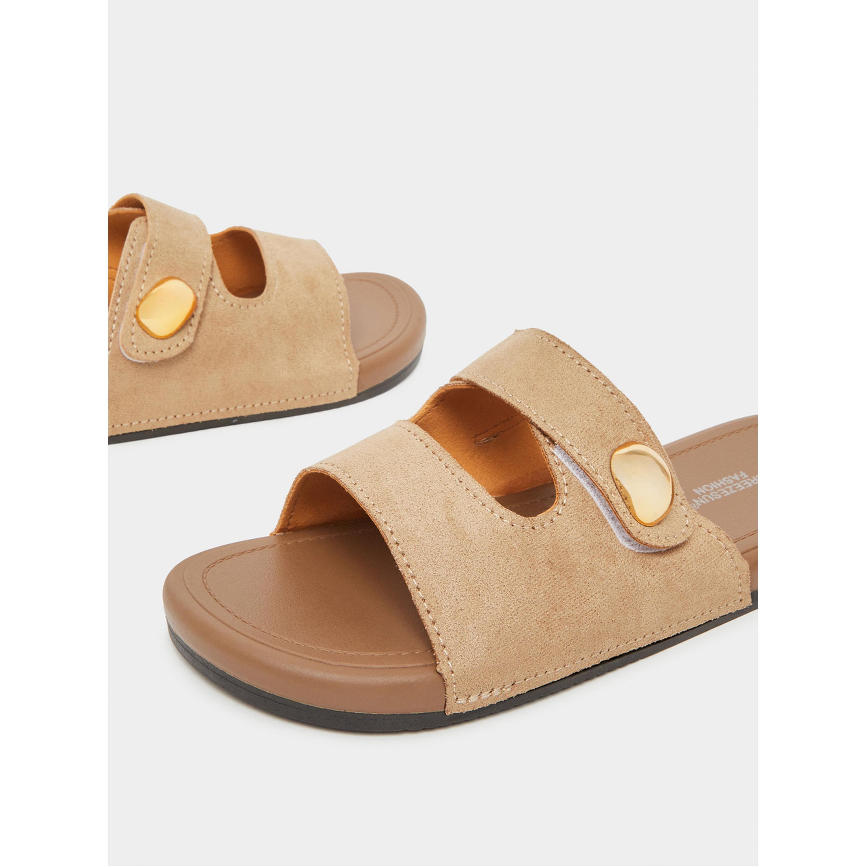 Styli Tan Suede Comfort Slide Sandals-women-shoes-sandals-flats-image-4
