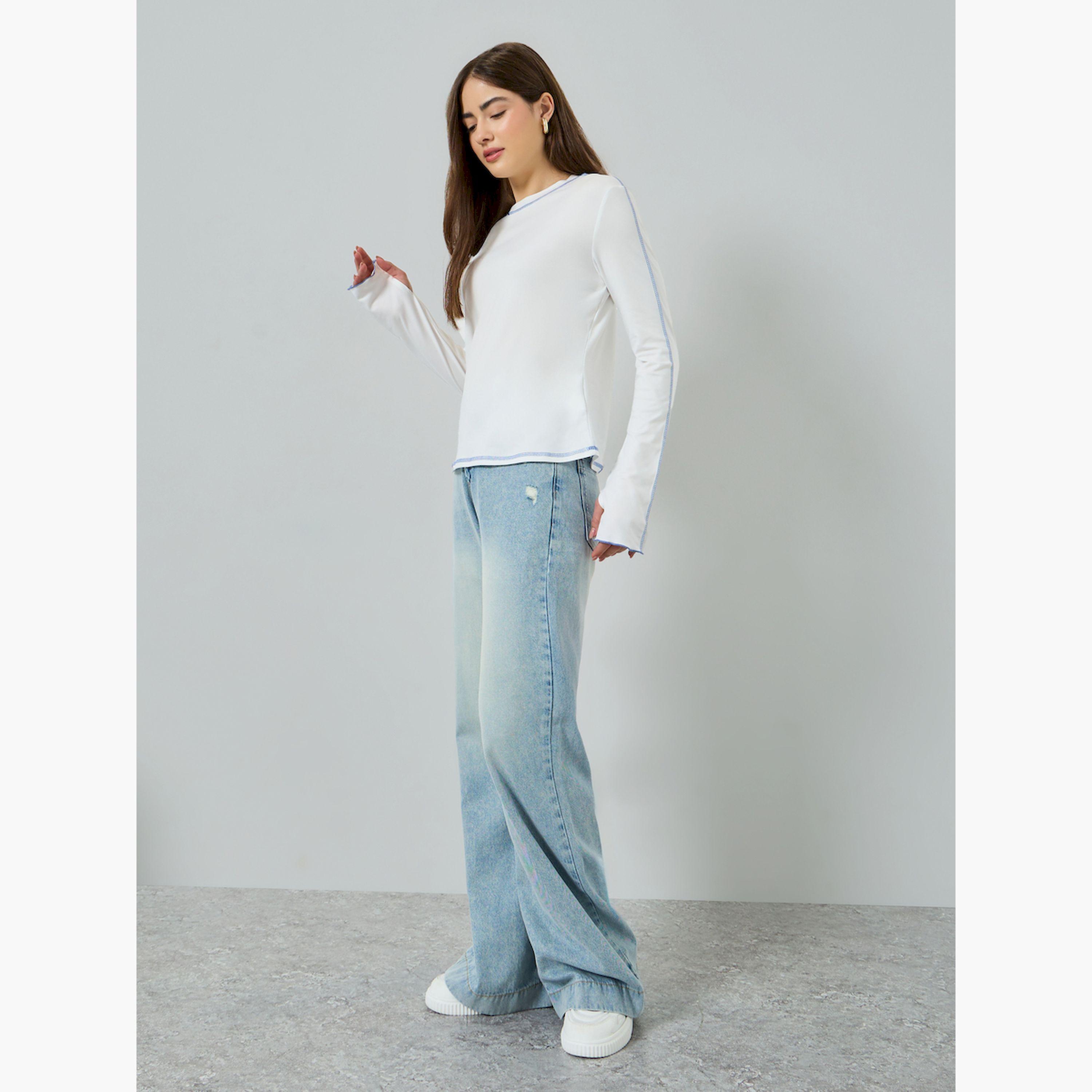 Styli White Overlock Stitch Detail T-Shirt-women-clothing-tshirts-image-2