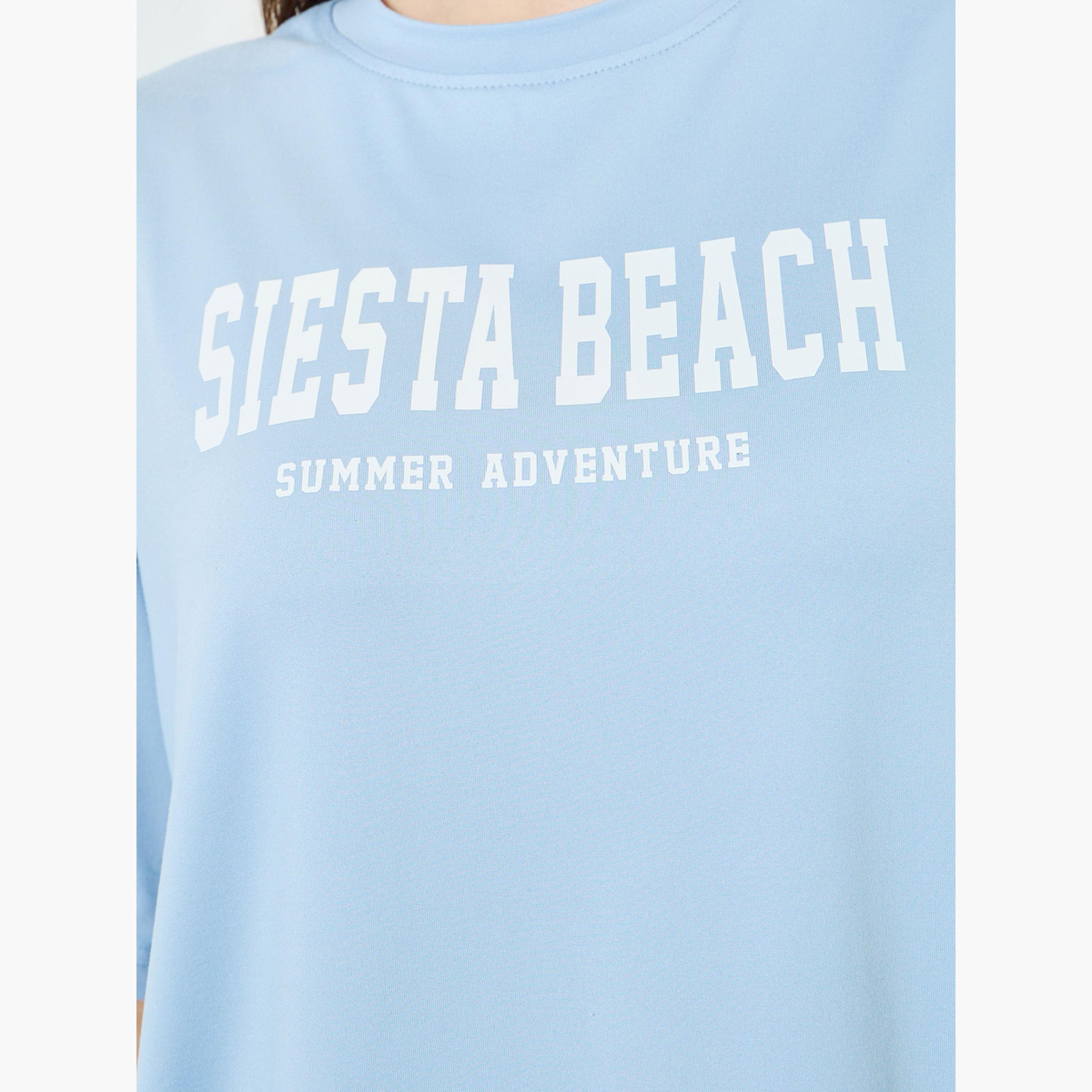 Styli Burgundy Slogan Print Oversized T-Shirt-women-clothing-tshirts-image-4