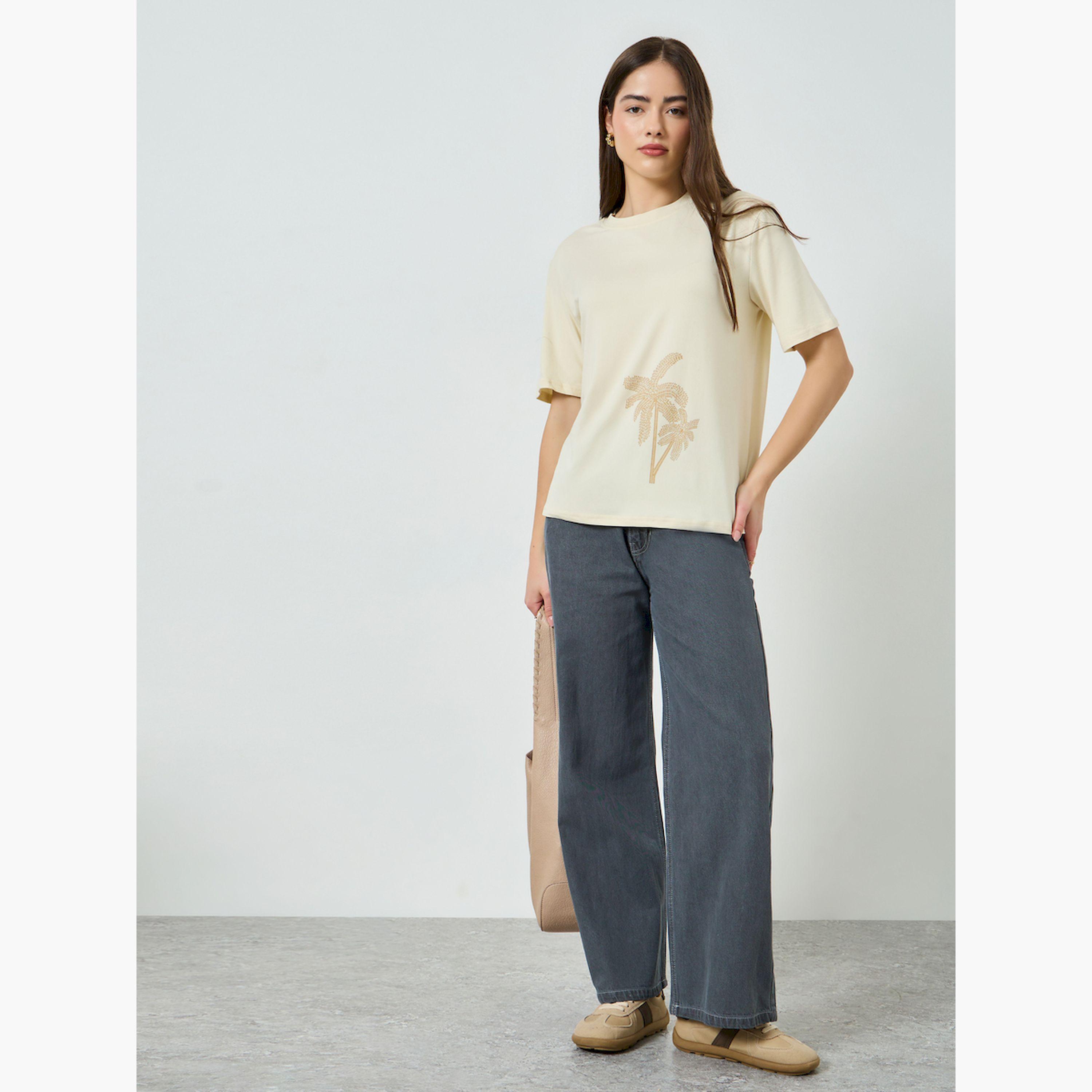 Styli Beige Palm Tree Graphic Oversized T-Shirt-women-clothing-tshirts-image-2