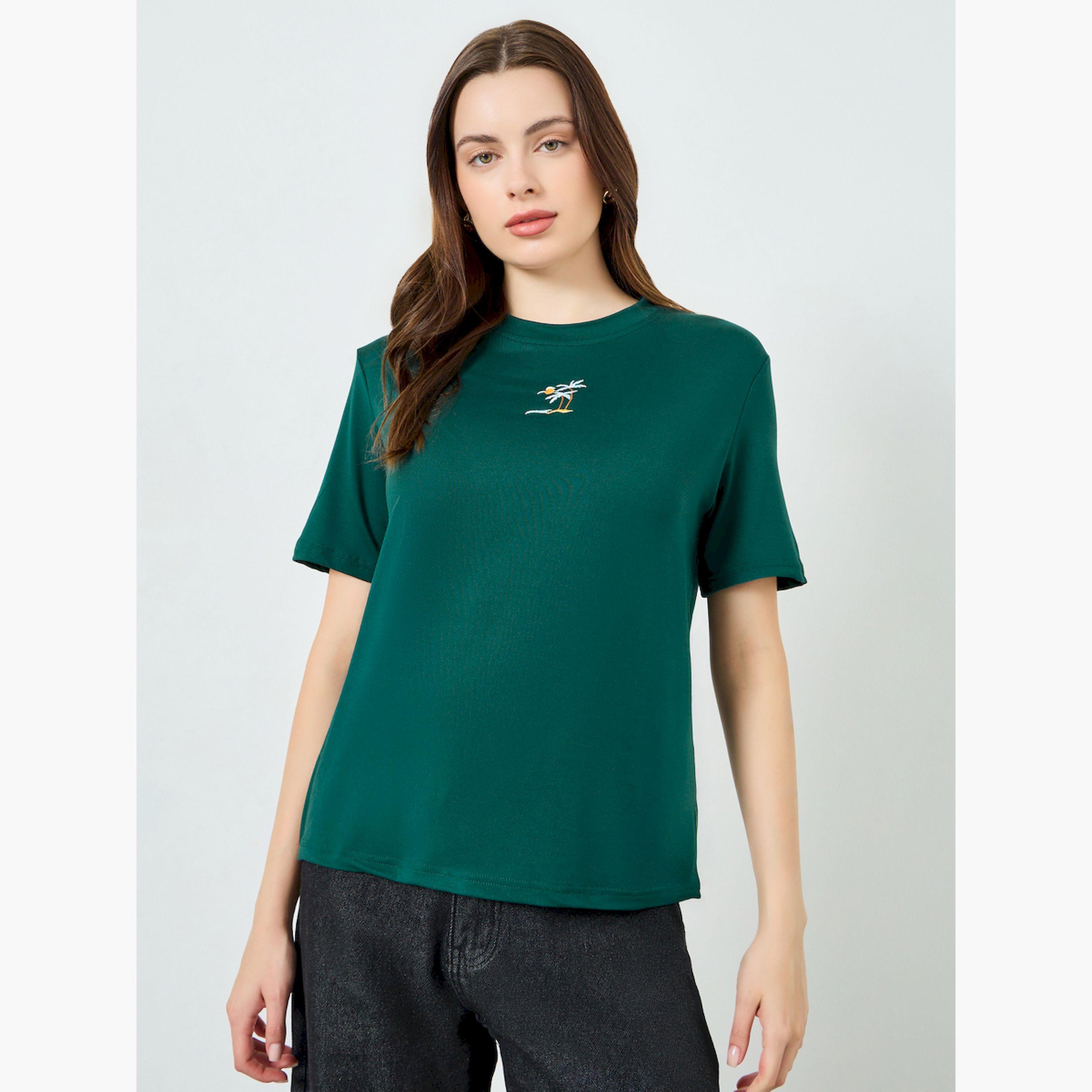 Styli Women Green Embroidered T-Shirt-women-clothing-tshirts-image-1