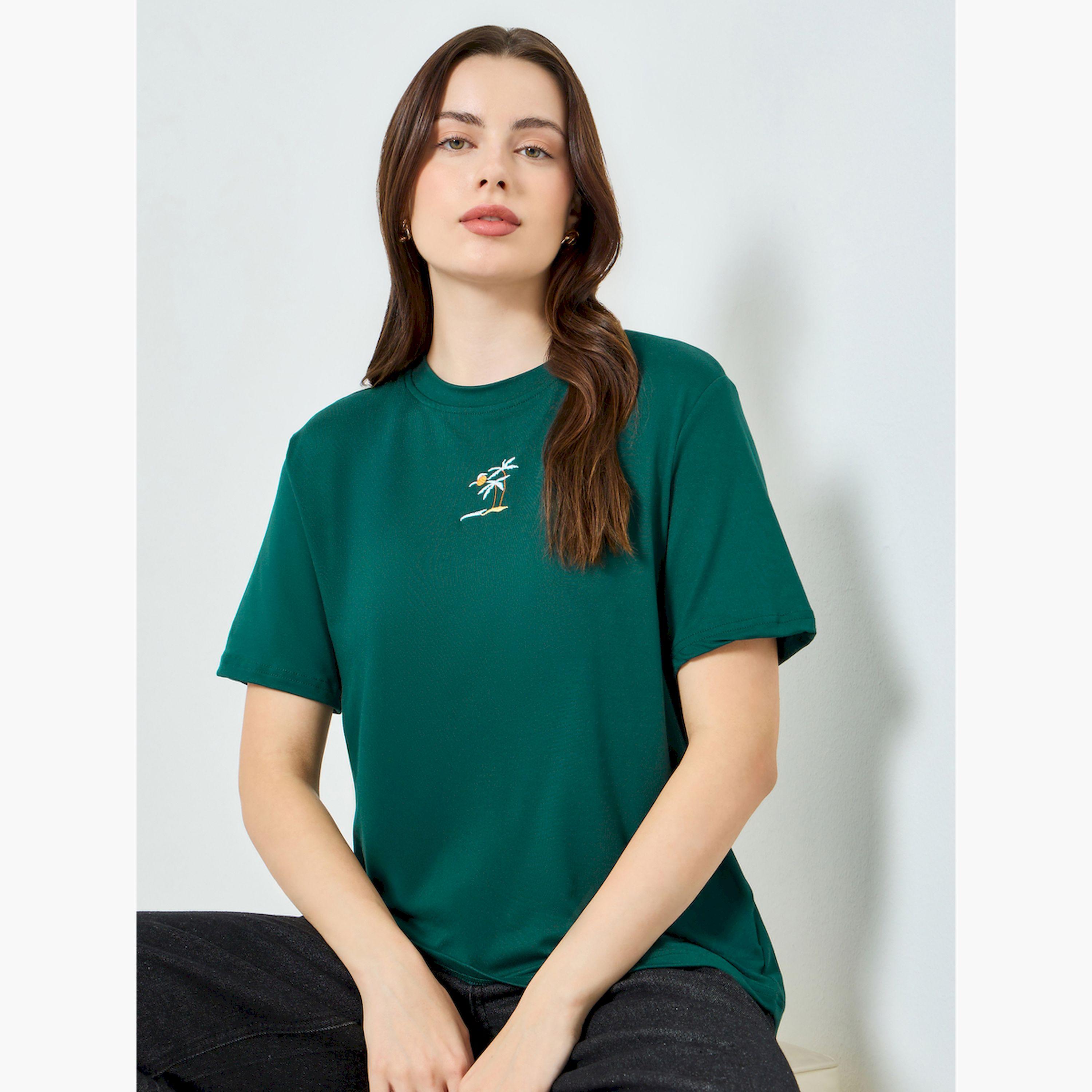 Styli Women Green Embroidered T-Shirt-women-clothing-tshirts-image-3