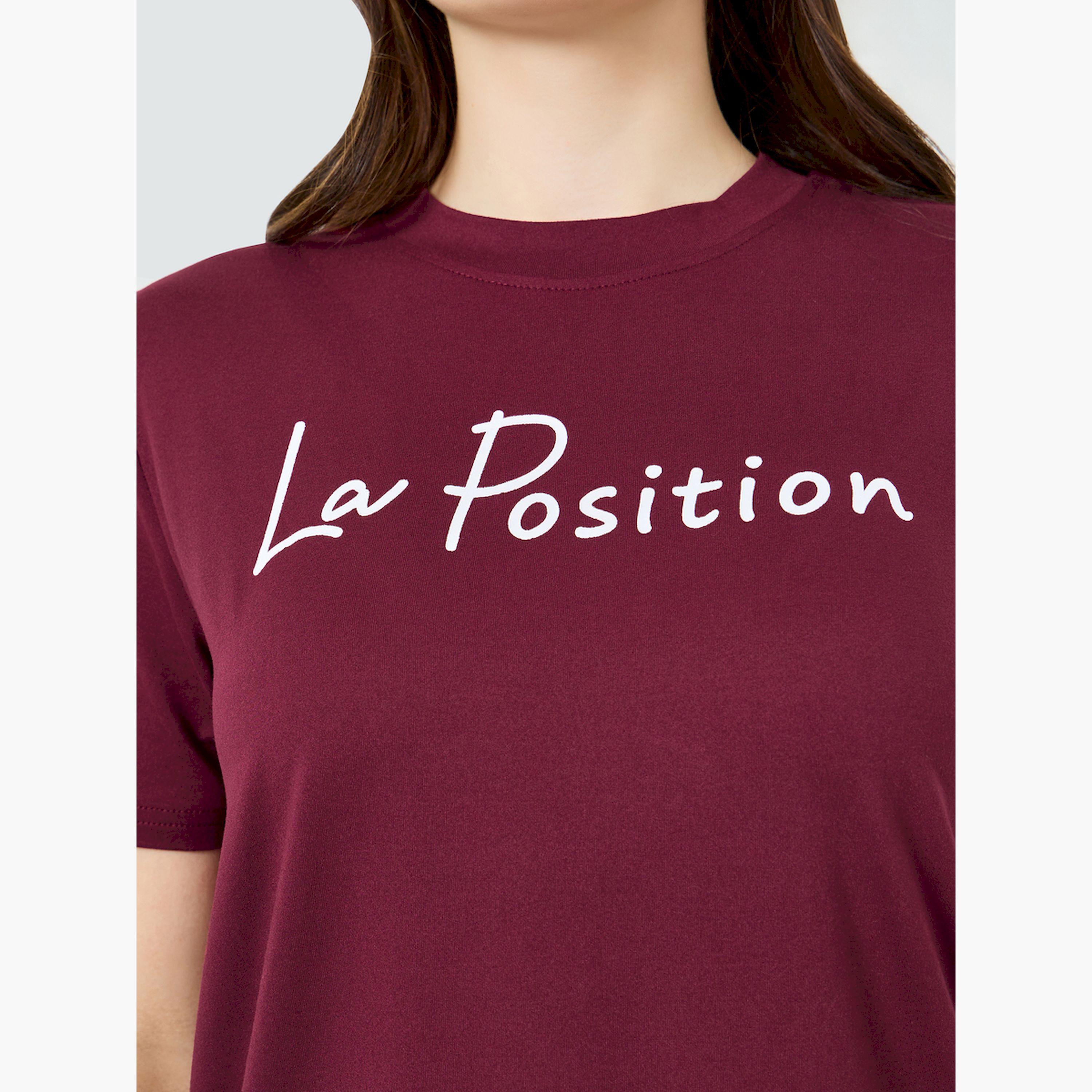 Styli Burgundy Slogan Print Regular Fit T-Shirt-women-clothing-tshirts-image-5