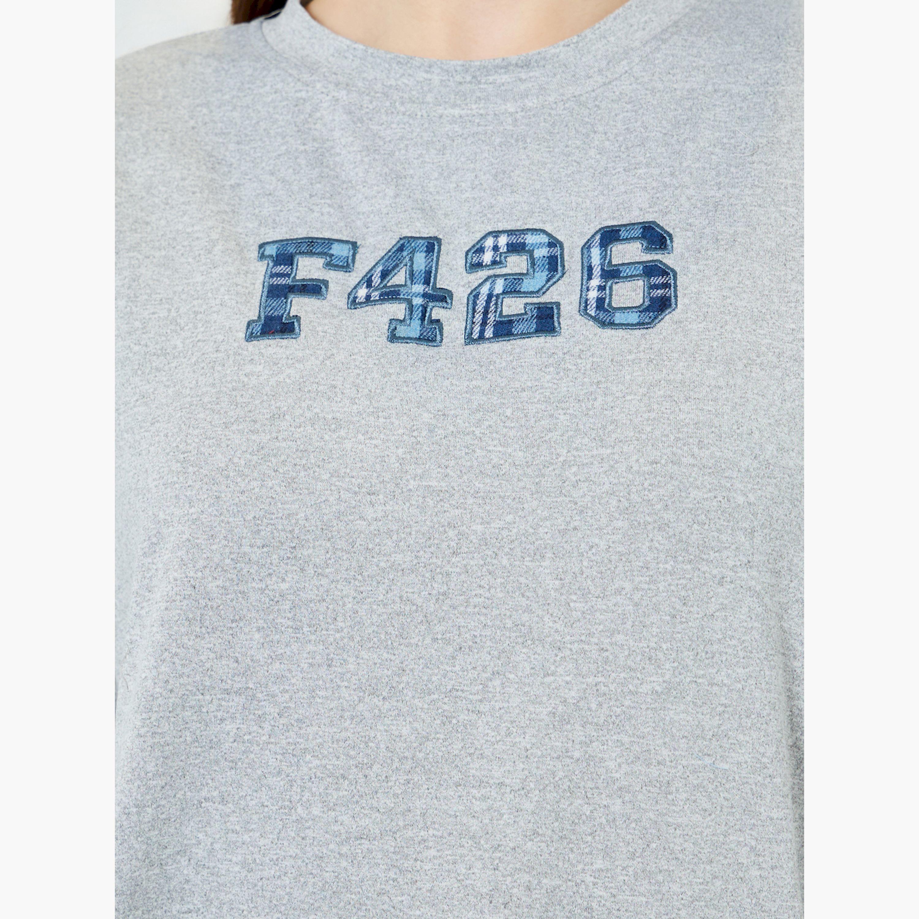 Styli Grey Check Embroidered Oversized T-Shirt-women-clothing-tshirts-image-4