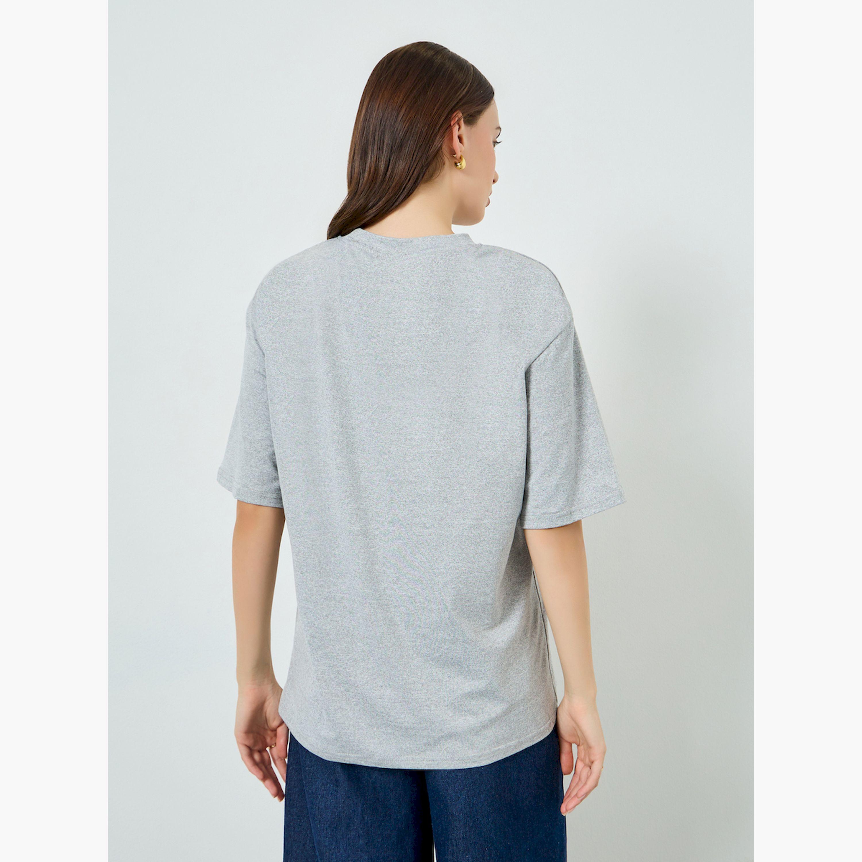 Styli Grey Check Embroidered Oversized T-Shirt-women-clothing-tshirts-image-5