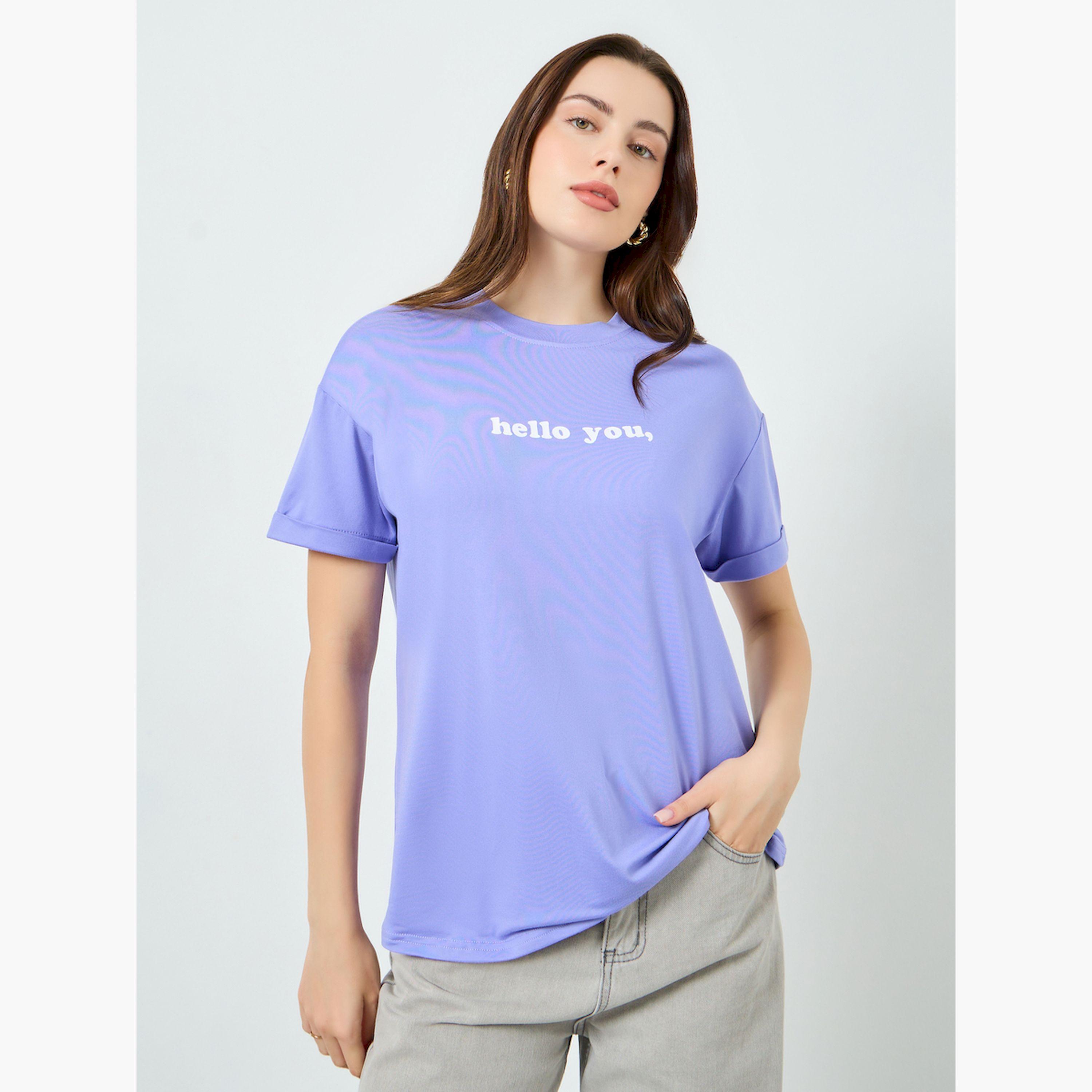 Styli Purple Round Neck Regular Fit T-Shirt-women-clothing-tshirts-image-1