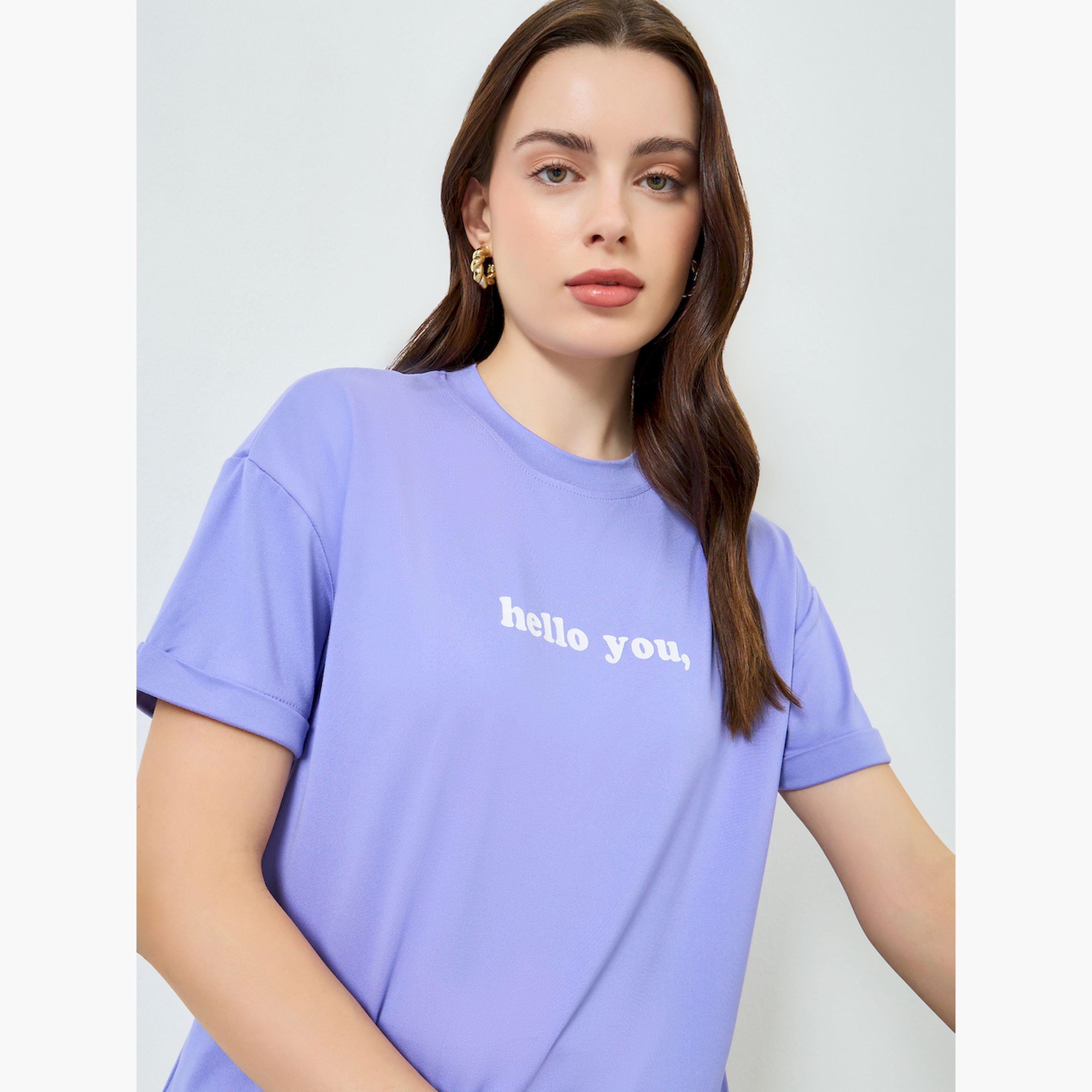Styli Purple Round Neck Regular Fit T-Shirt-women-clothing-tshirts-image-3