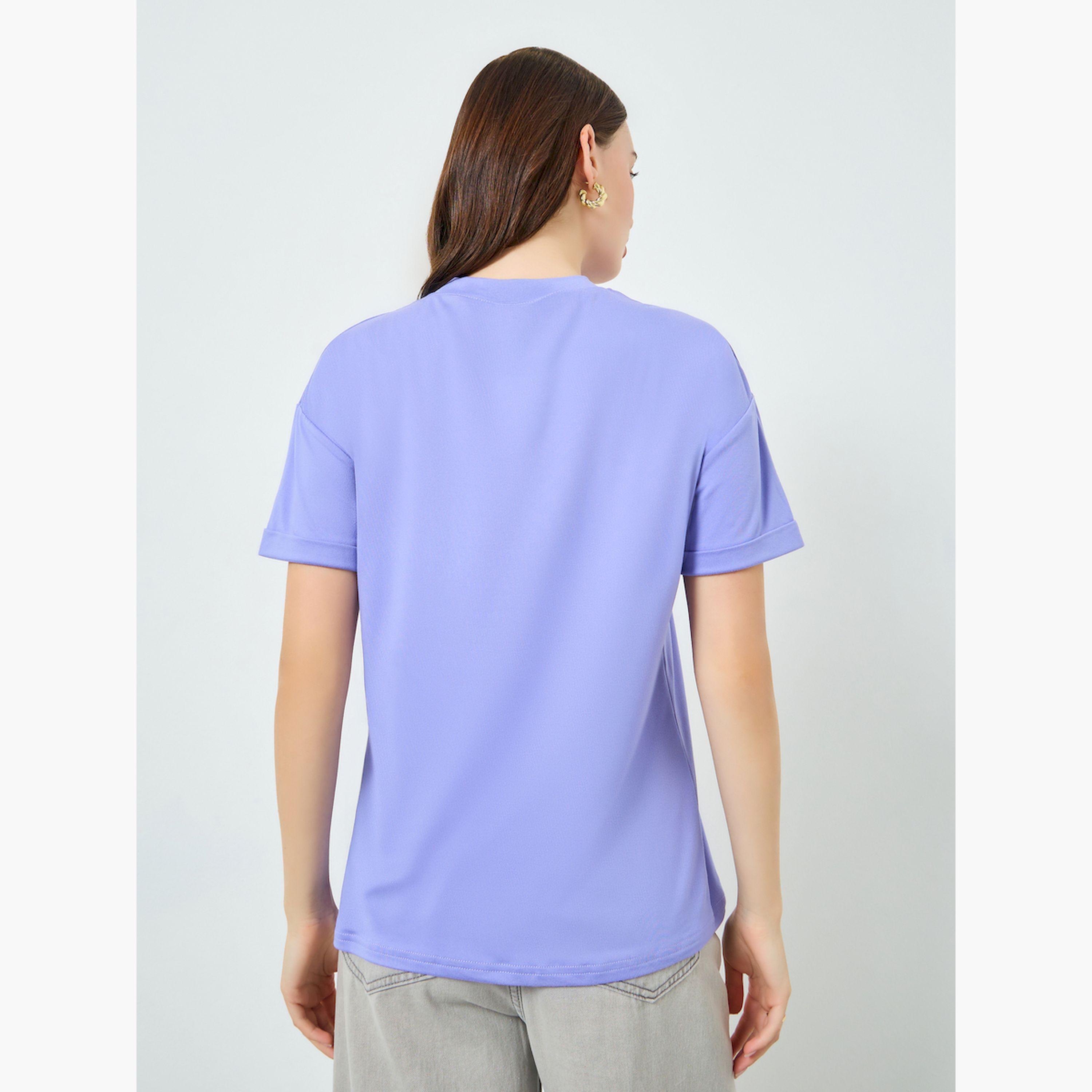 Styli Purple Round Neck Regular Fit T-Shirt-women-clothing-tshirts-image-4