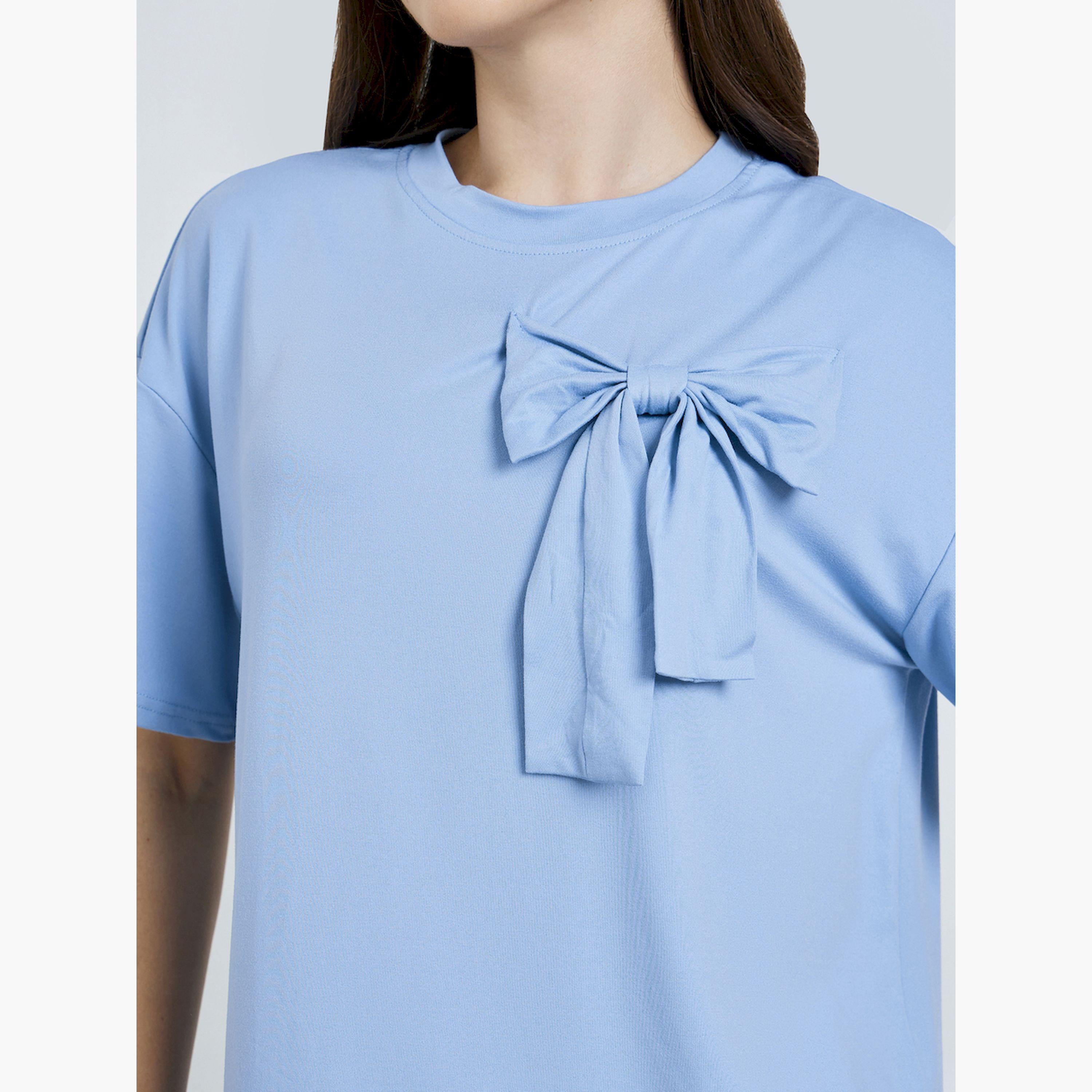Styli Blue Bow-Detail Oversized T-Shirt-women-clothing-tshirts-image-4