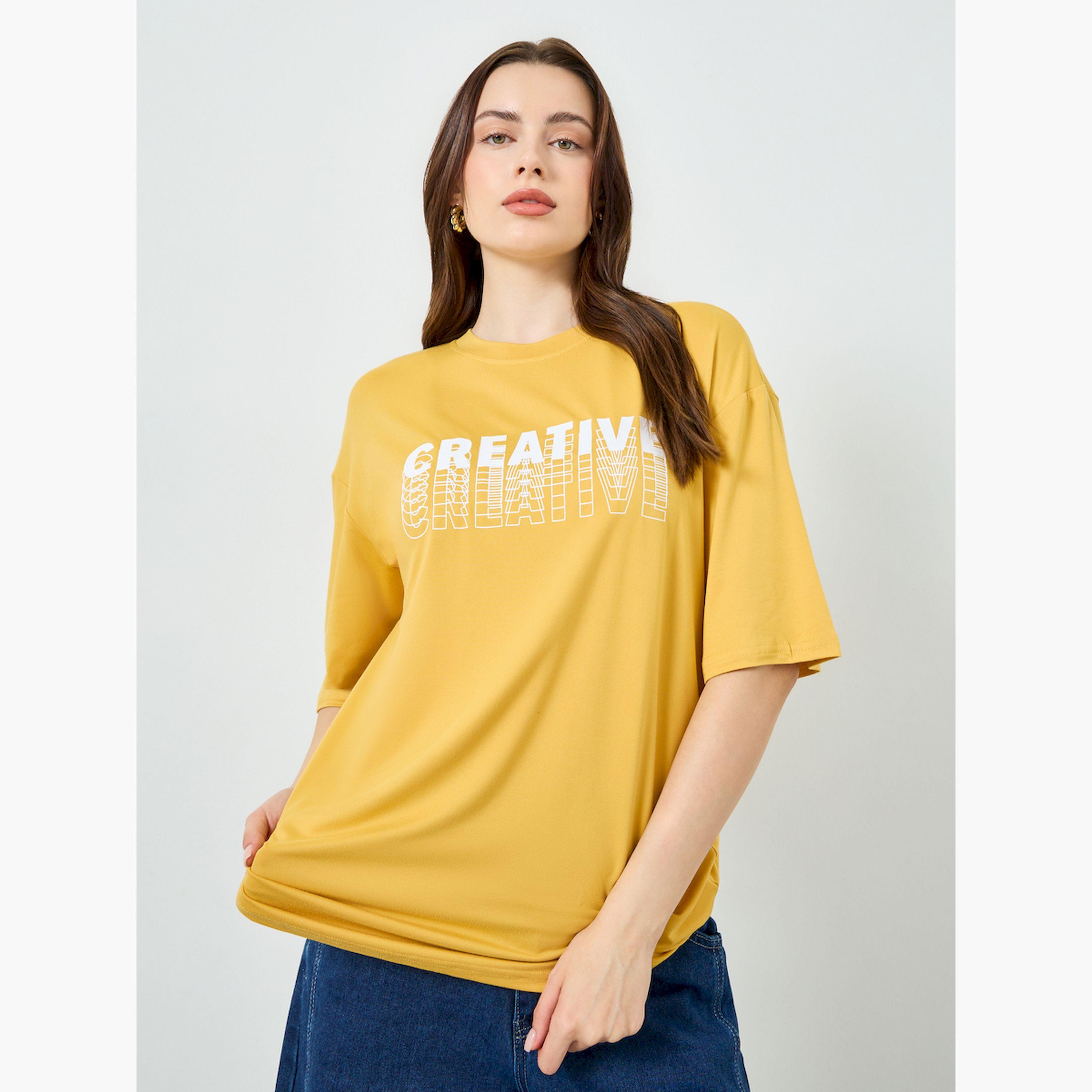 Styli Yellow Round Neck Oversized T-Shirt-women-clothing-tshirts-image-1