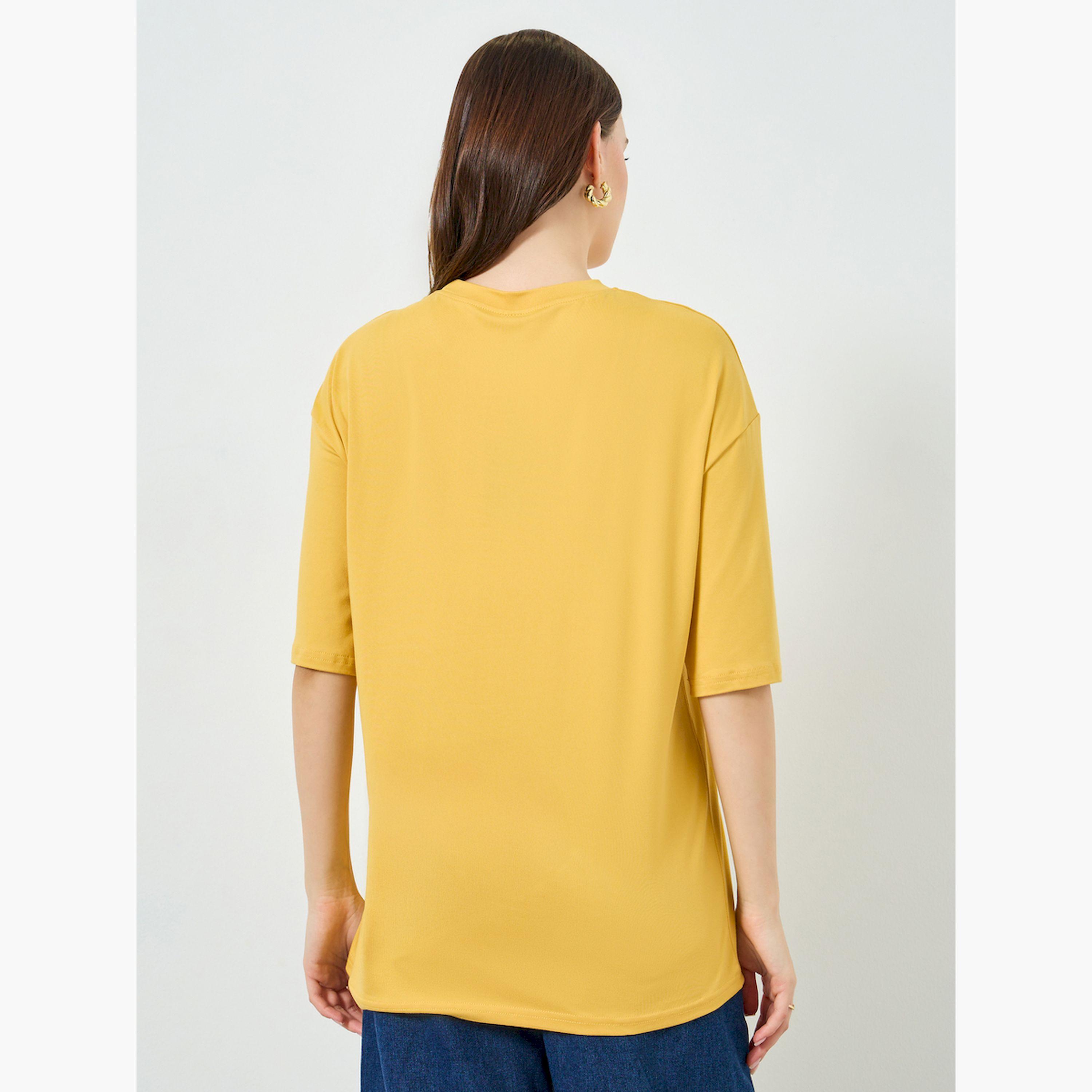 Styli Yellow Round Neck Oversized T-Shirt-women-clothing-tshirts-image-3