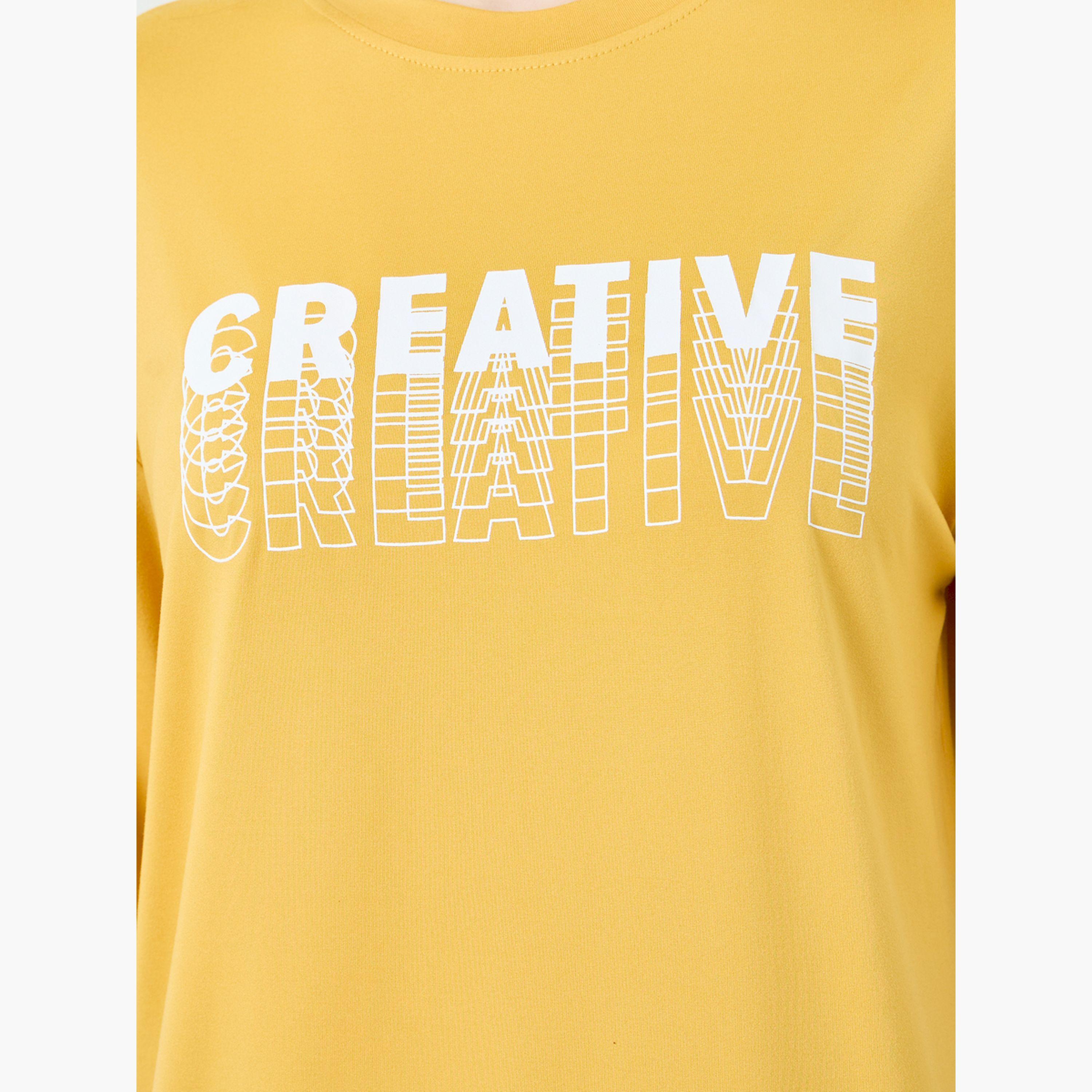 Styli Yellow Round Neck Oversized T-Shirt-women-clothing-tshirts-image-4