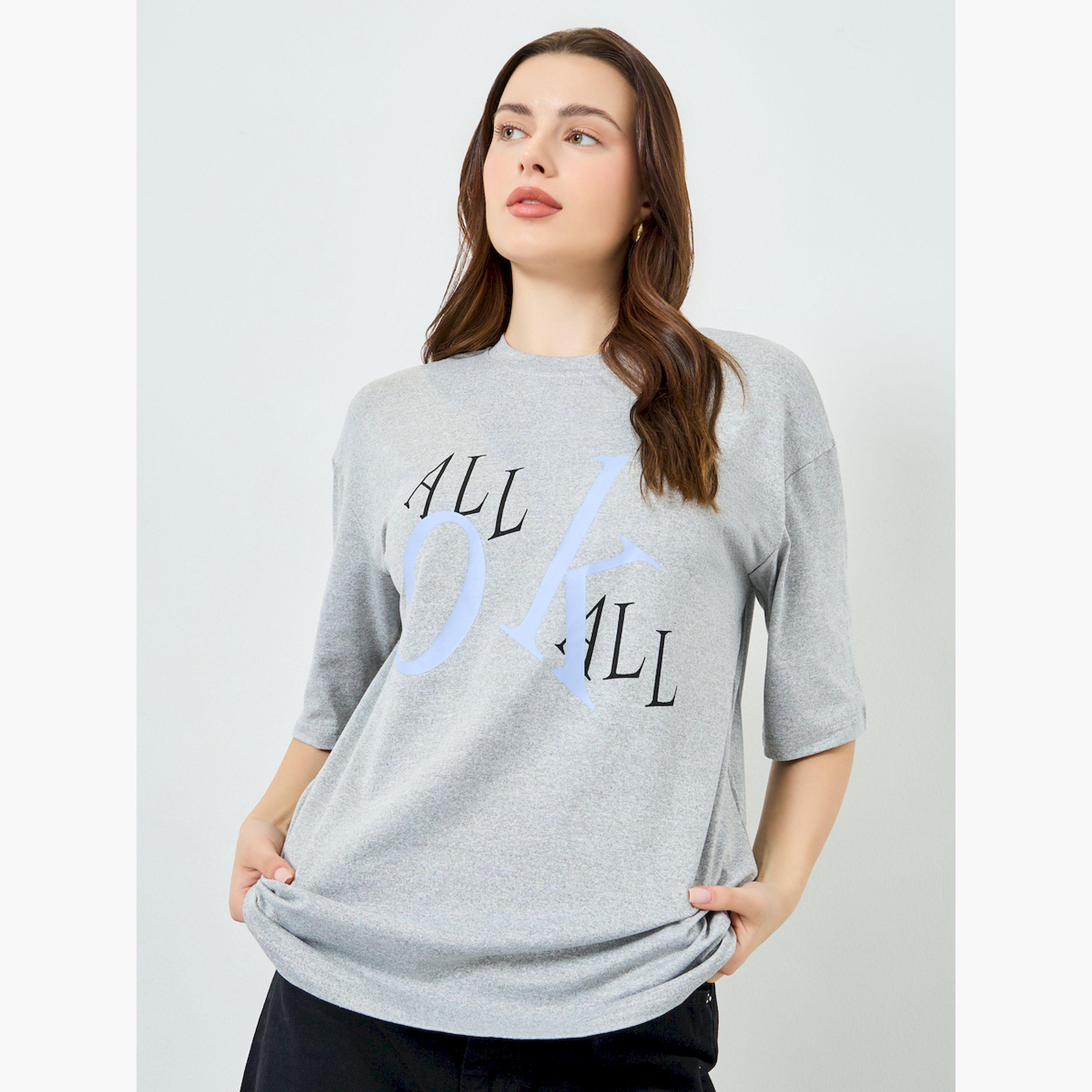 Styli Grey Slogan Print Oversized T-Shirt-women-clothing-tshirts-image-1
