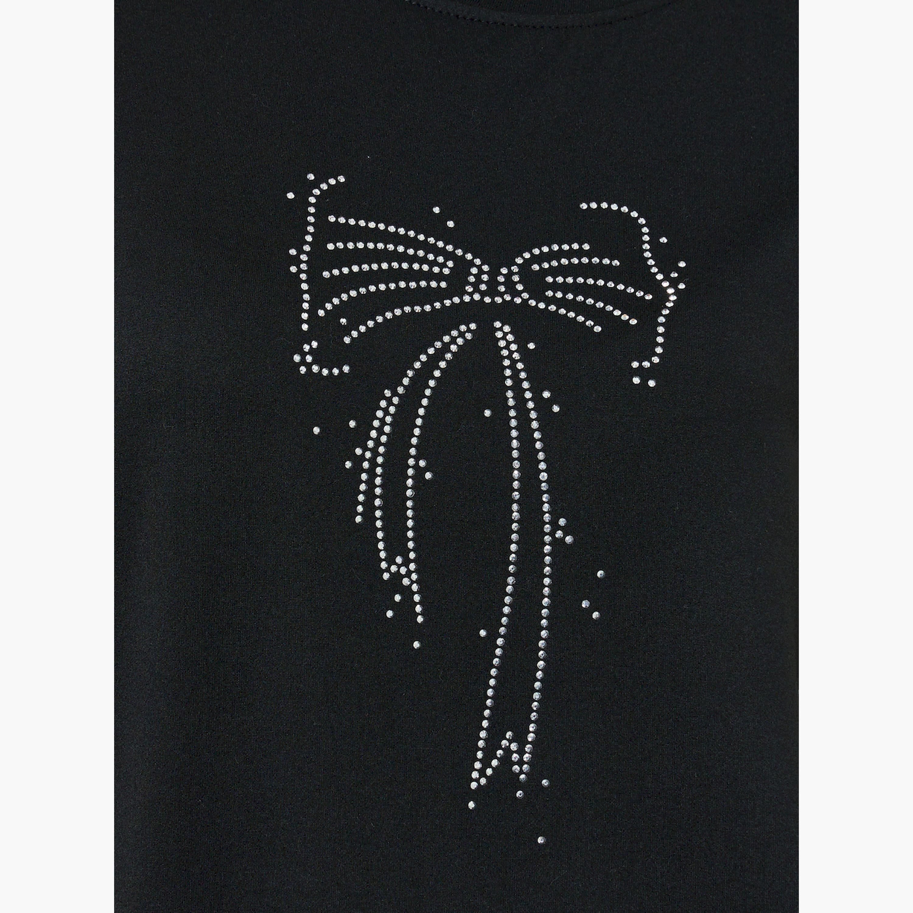 Styli Black Studded Bow Detail Oversized T-Shirt-women-clothing-tshirts-image-5