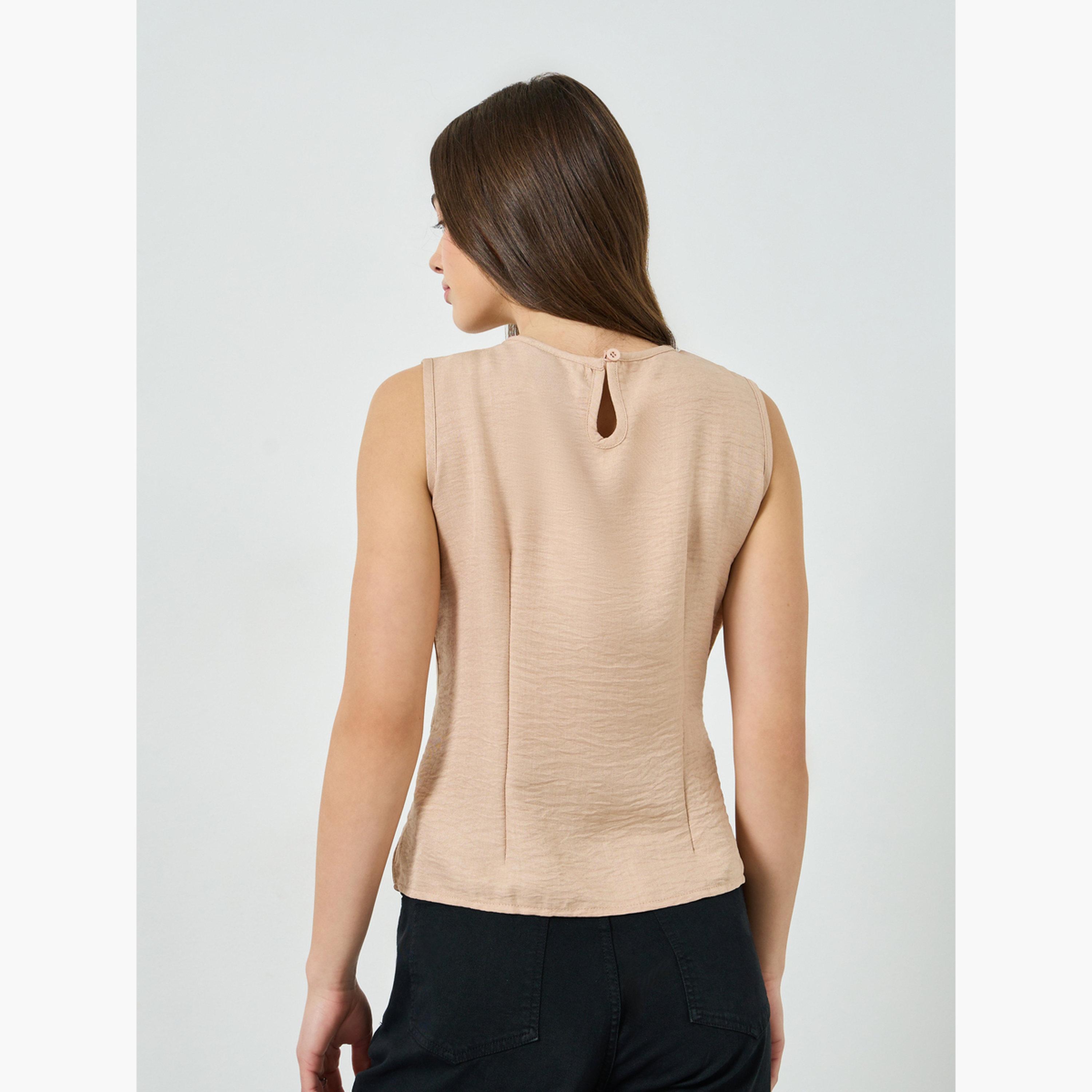 Styli Beige Sleeveless Top with Button Belt-women-clothing-shirtsandblouses-blouses-image-5
