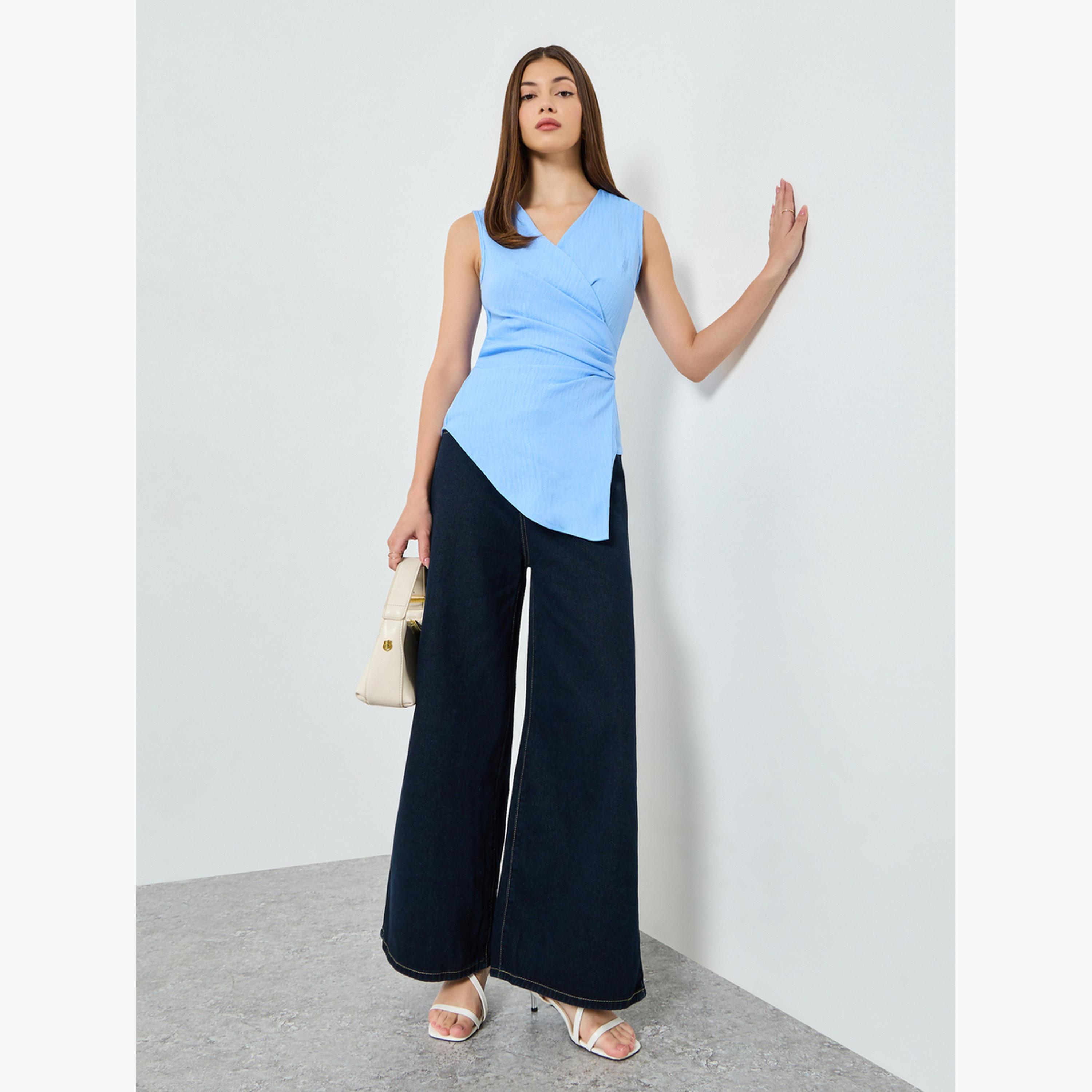 ستايلي - بلوزة  بدون أكمام ملفوفة  لون أزرق-women-clothing-shirtsandblouses-blouses-image-2