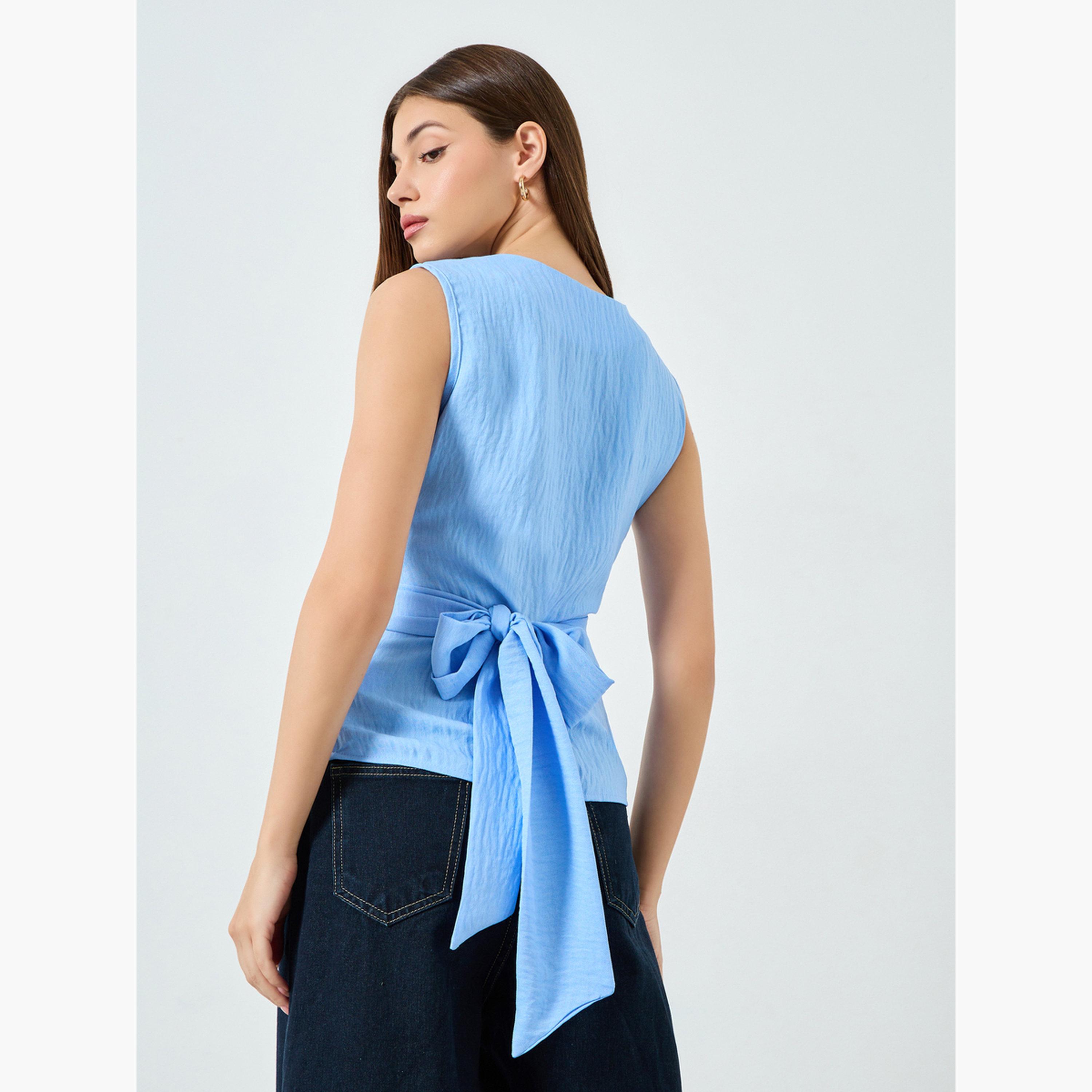ستايلي - بلوزة  بدون أكمام ملفوفة  لون أزرق-women-clothing-shirtsandblouses-blouses-image-4