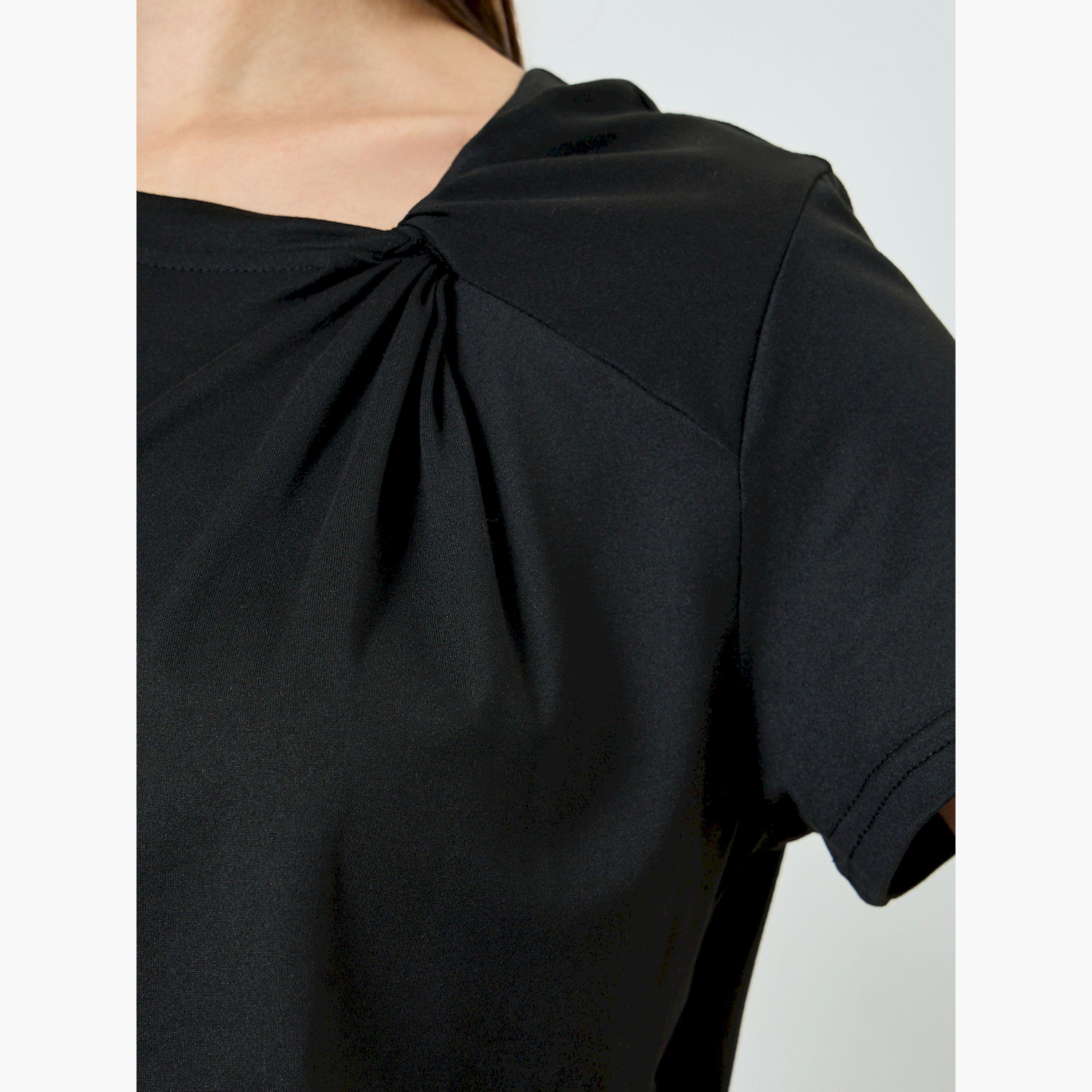 Styli Black Asymmetric Neck Knit T-Shirt-women-clothing-tshirts-image-5