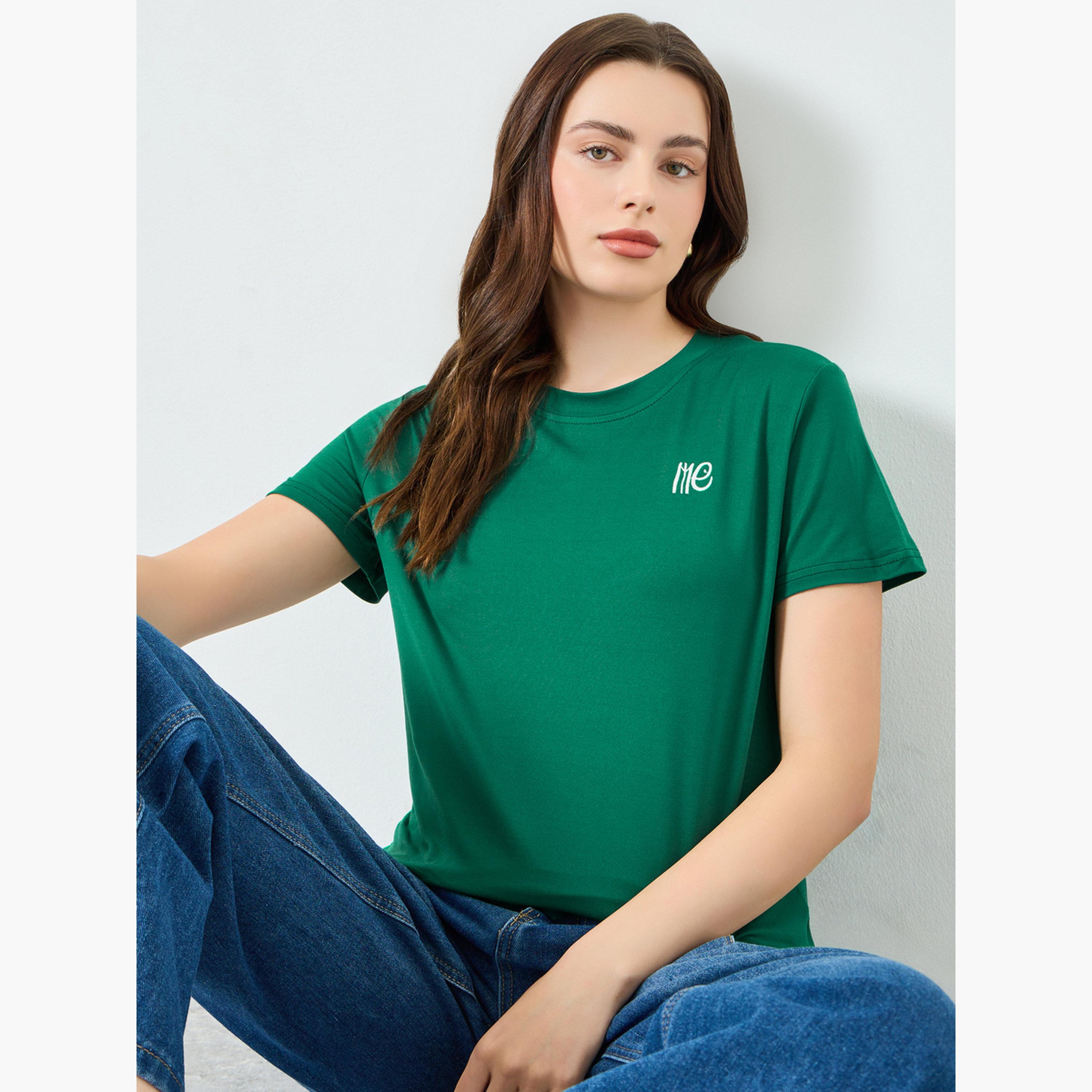 Styli Women Green Embroidered T-Shirt-women-clothing-tshirts-image-3