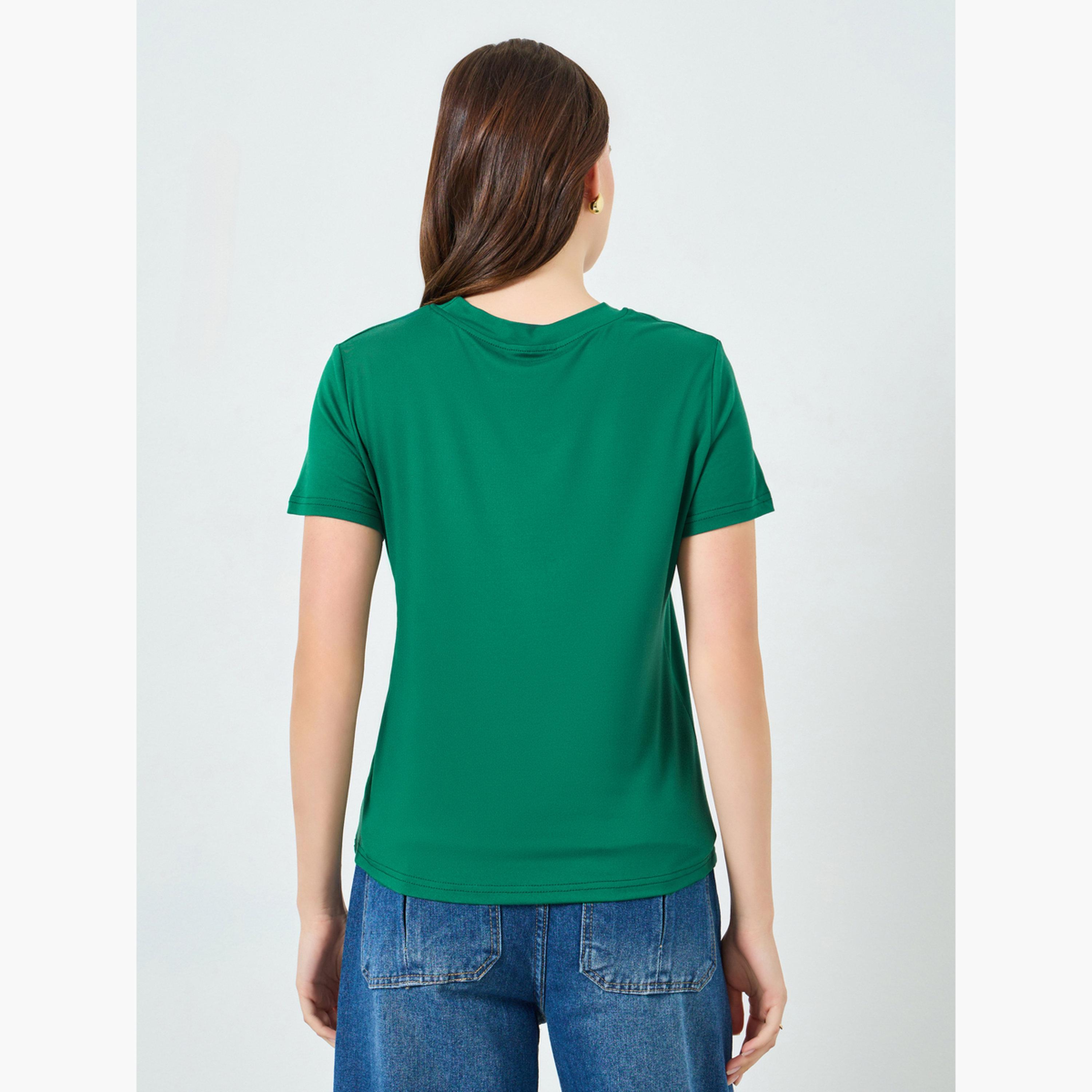 Styli Women Green Embroidered T-Shirt-women-clothing-tshirts-image-5