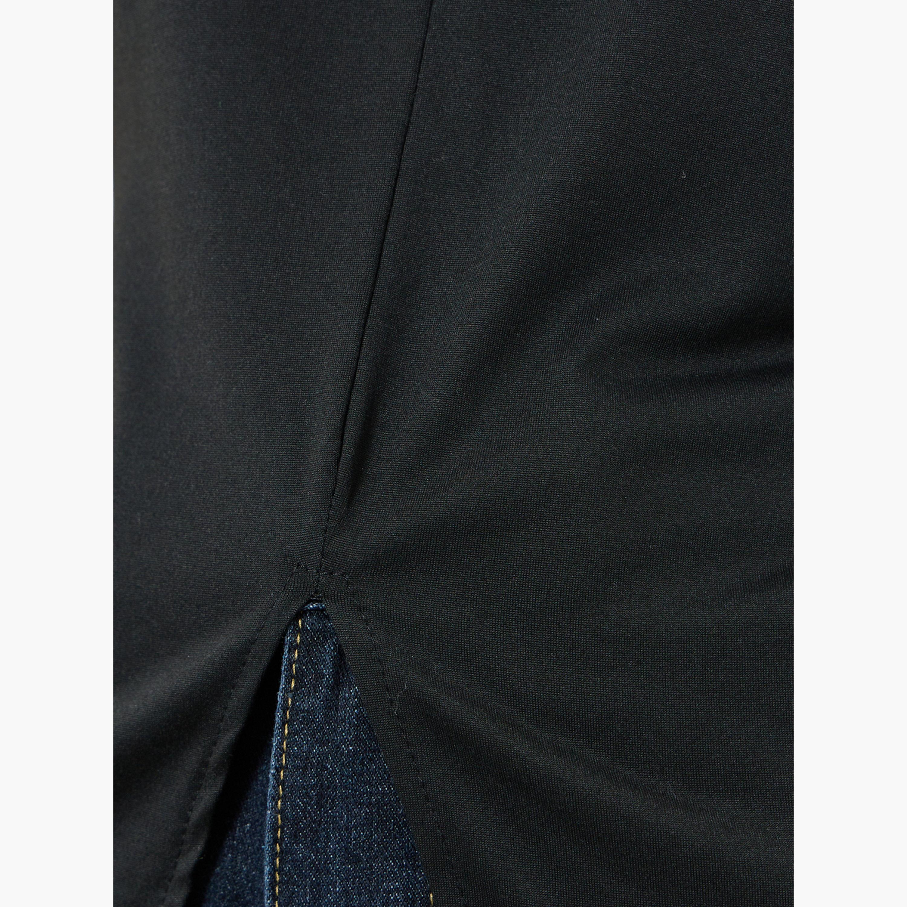 Styli Black Split Hem Round Neck T-Shirt-women-clothing-tshirts-image-4