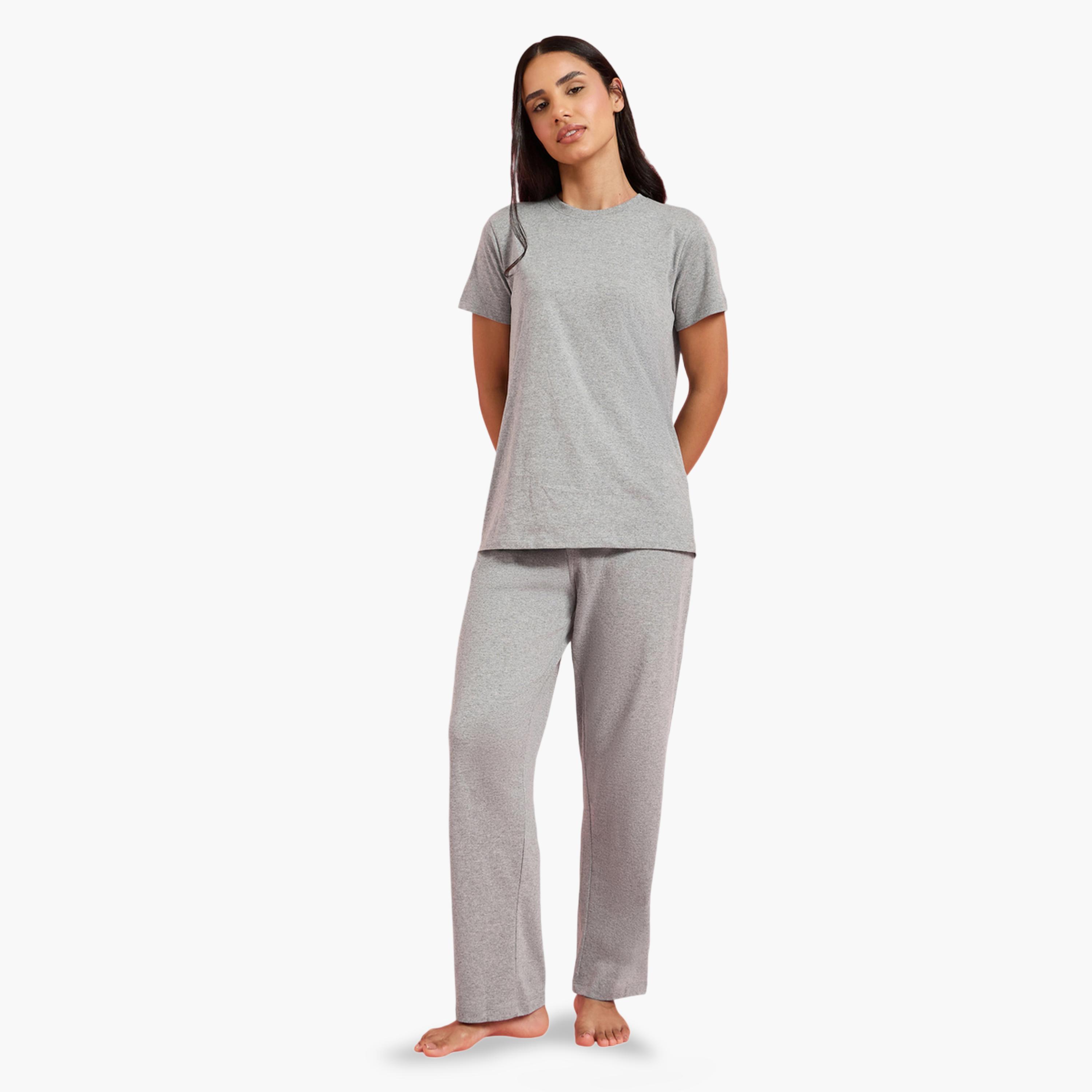 Styli Pack of 3 - Solid Short Sleeve T-Shirt, Shorts and Pyjama Set-women-clothing-nightwear-pyjamas-longsets-image-2