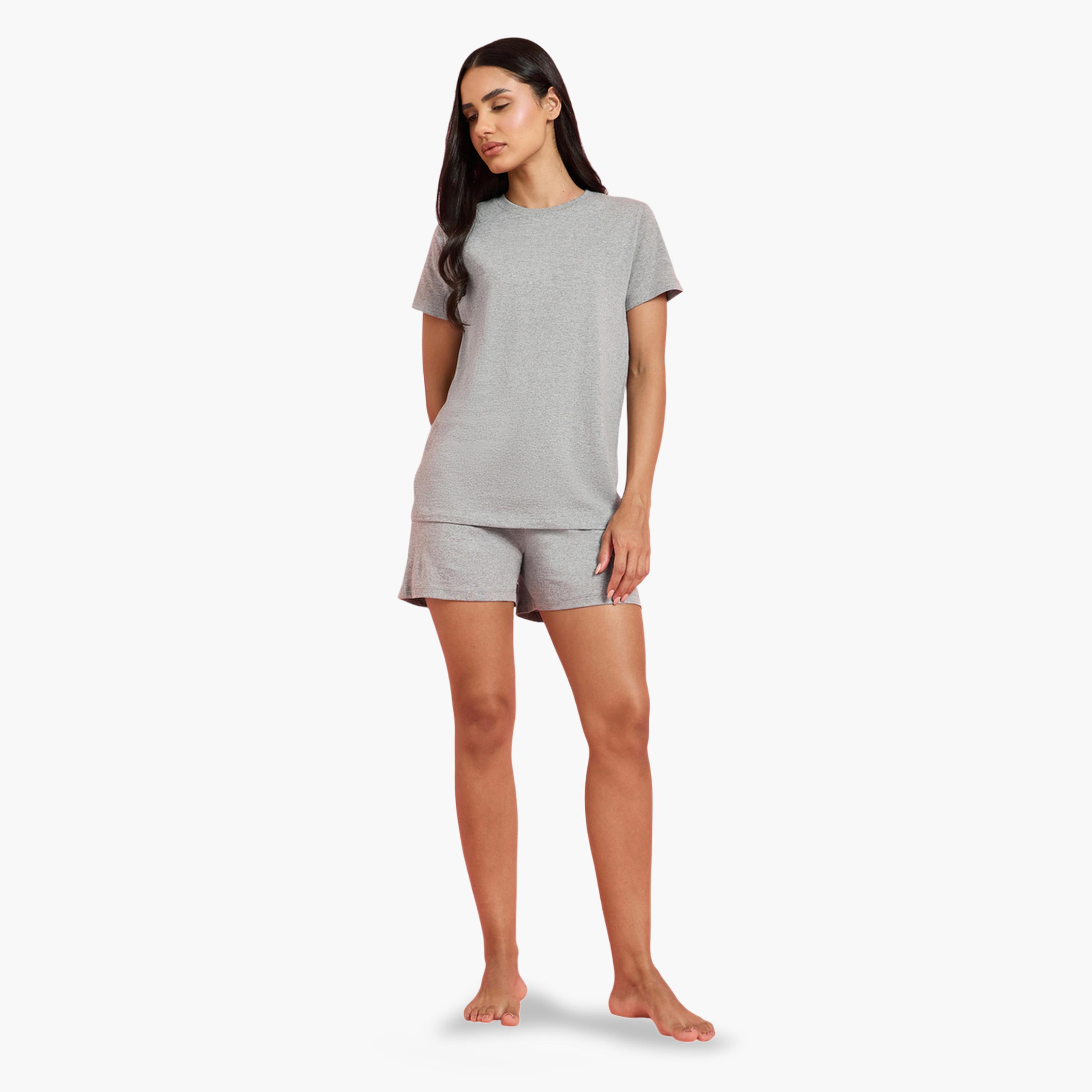Styli Pack of 3 - Solid Short Sleeve T-Shirt, Shorts and Pyjama Set-women-clothing-nightwear-pyjamas-longsets-image-4