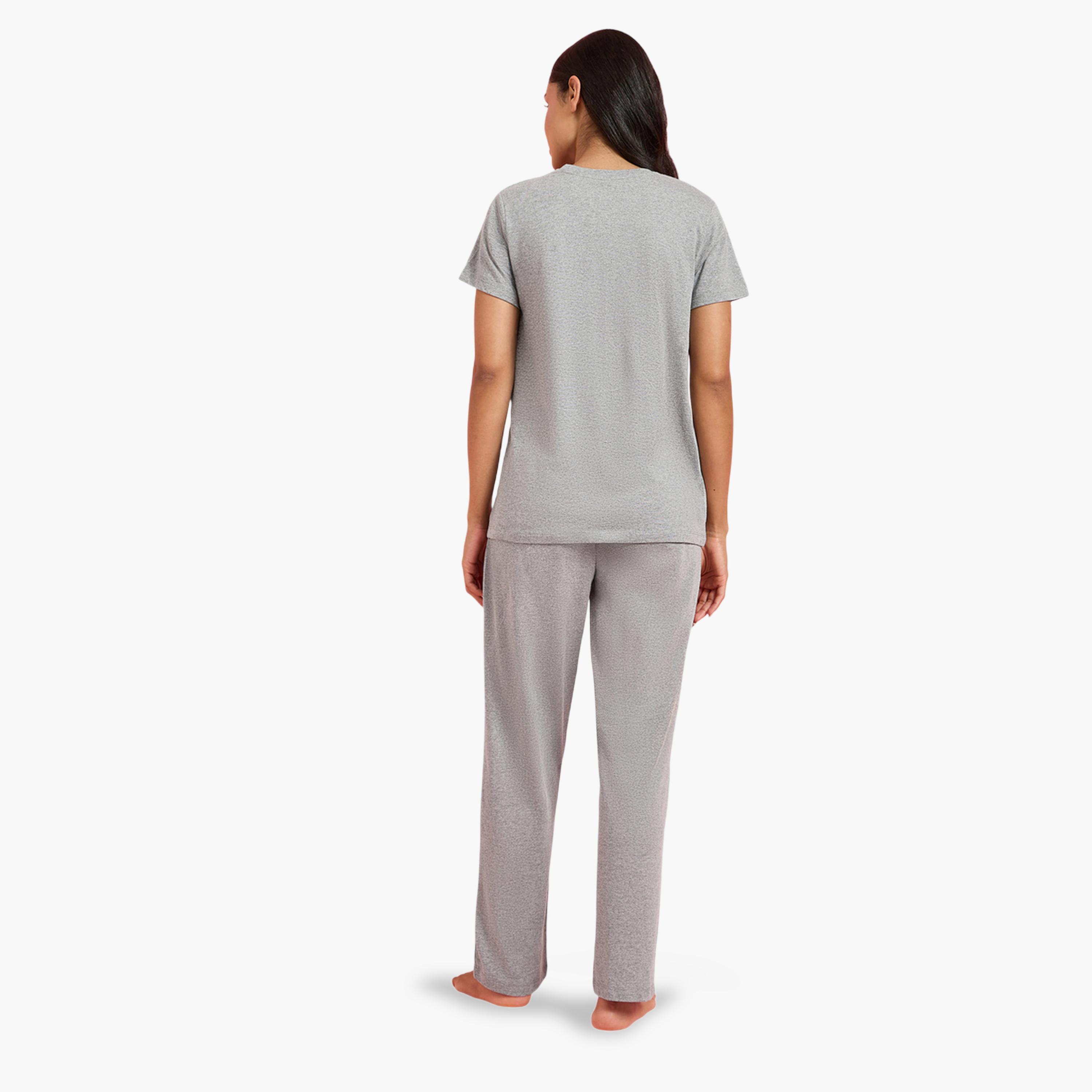 Styli Pack of 3 - Solid Short Sleeve T-Shirt, Shorts and Pyjama Set-women-clothing-nightwear-pyjamas-longsets-image-5