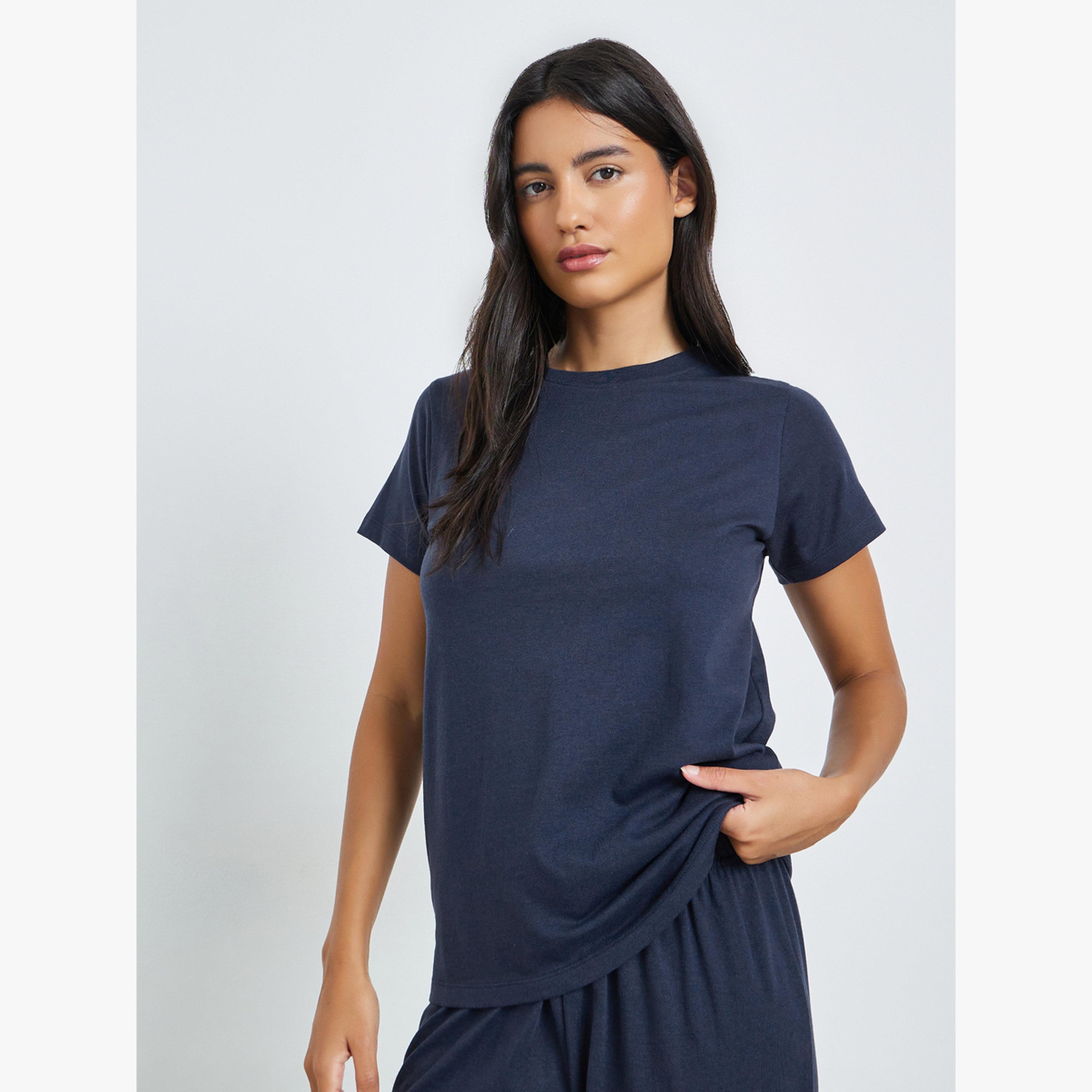 Styli Pack of 3 - Solid Short Sleeve T-Shirt, Shorts and Pyjama Set-women-clothing-nightwear-pyjamas-longsets-image-4