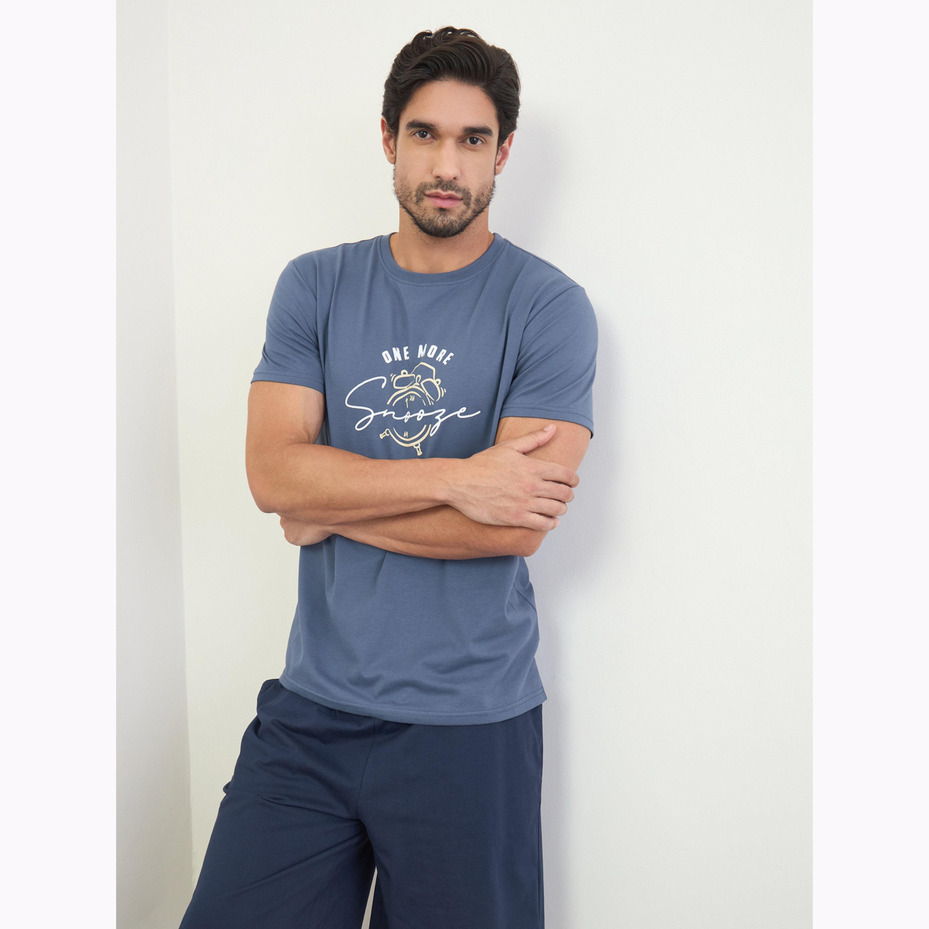 Styli Men Blue Printed T-Shirt and Shorts Set-men-clothing-nightwear-sets-image-3