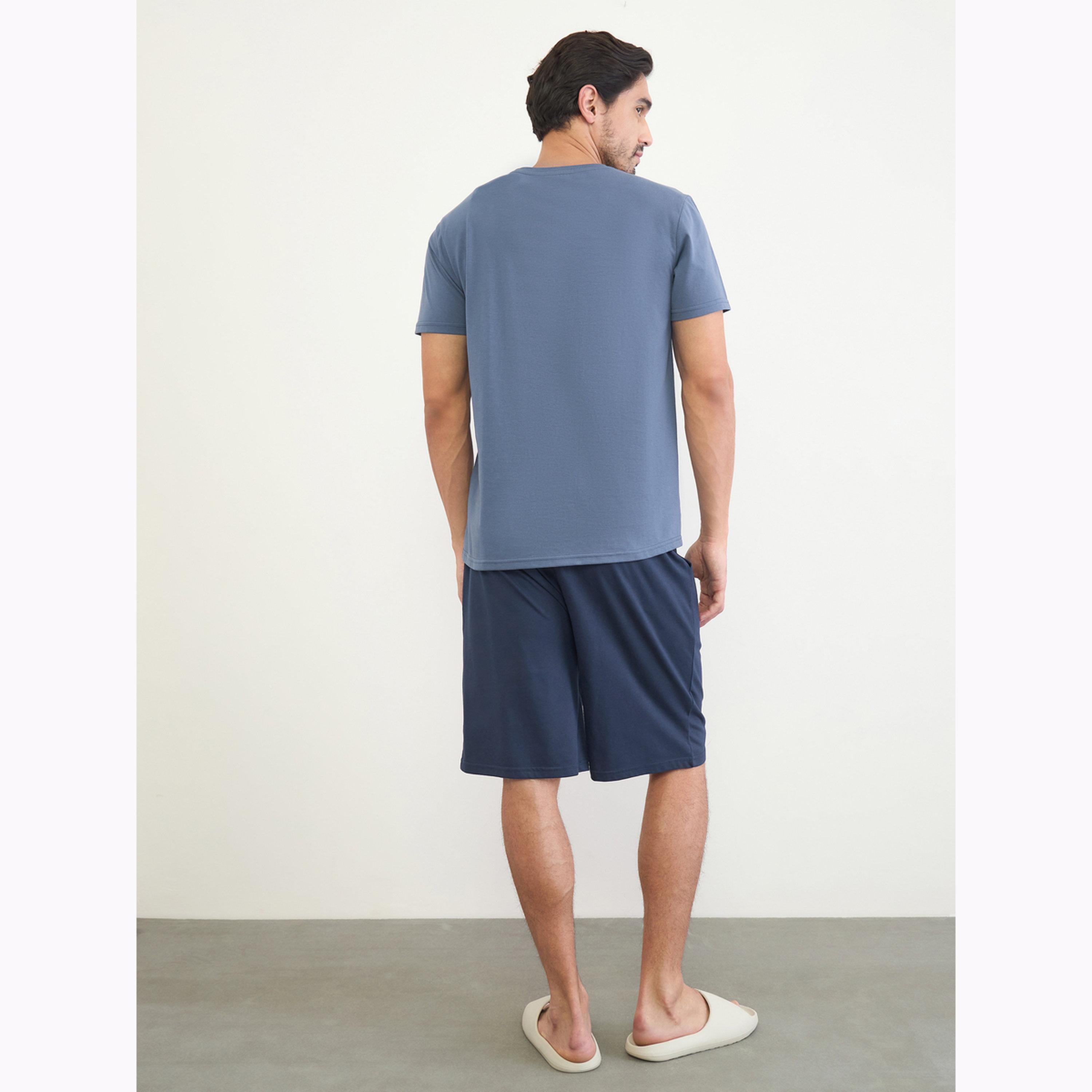 Styli Men Blue Printed T-Shirt and Shorts Set-men-clothing-nightwear-sets-image-5