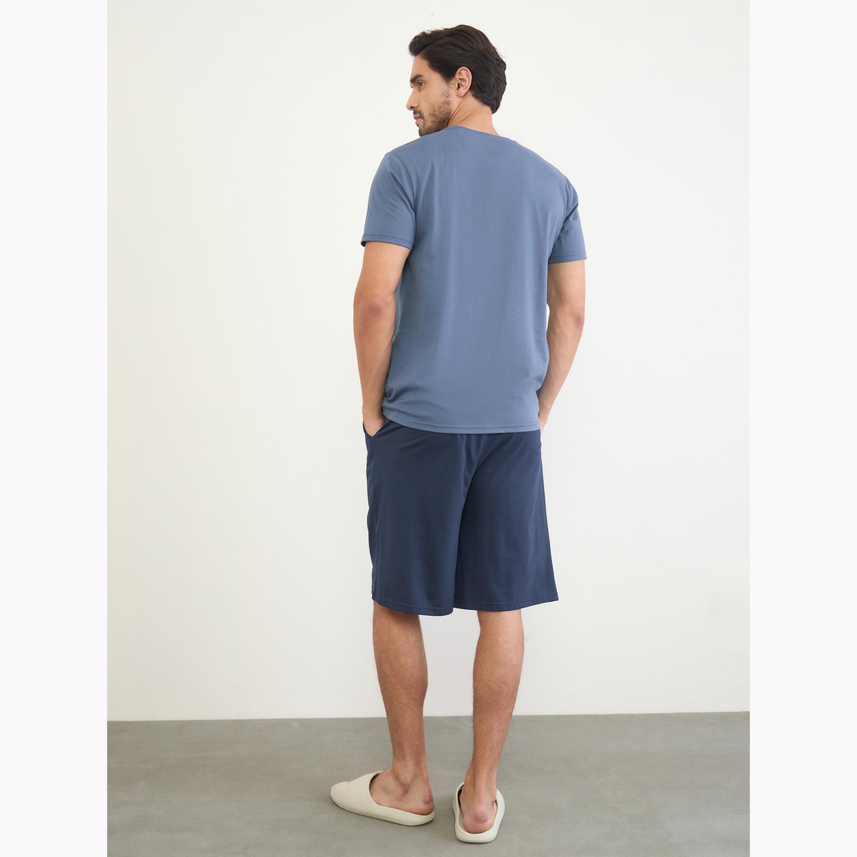 Styli Men Blue Printed T-Shirt and Shorts Set-men-clothing-nightwear-sets-image-6