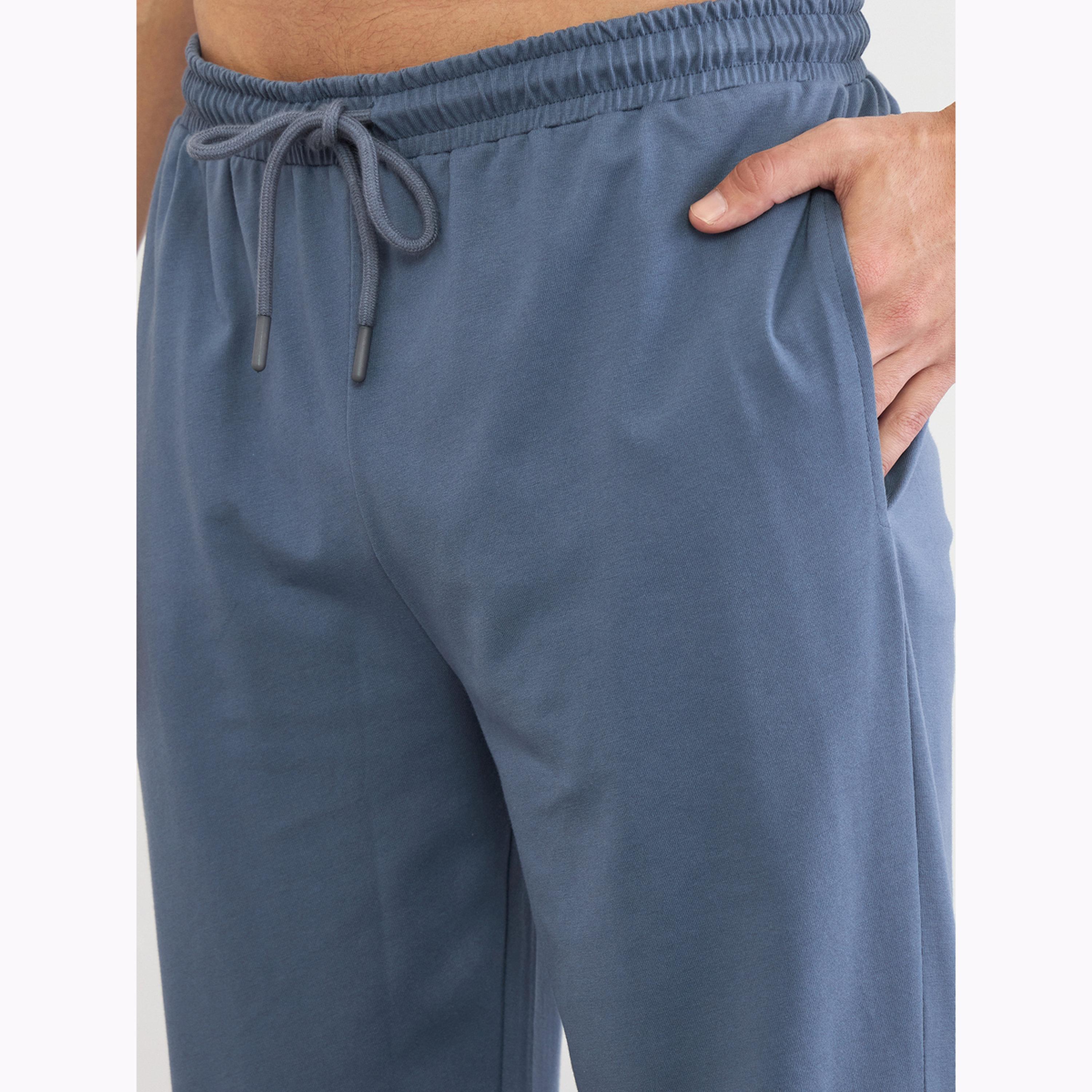Styli Men Navy Blue Minimal Print T-Shirt and Solid Pyjama Pants Set-men-clothing-nightwear-sets-image-4