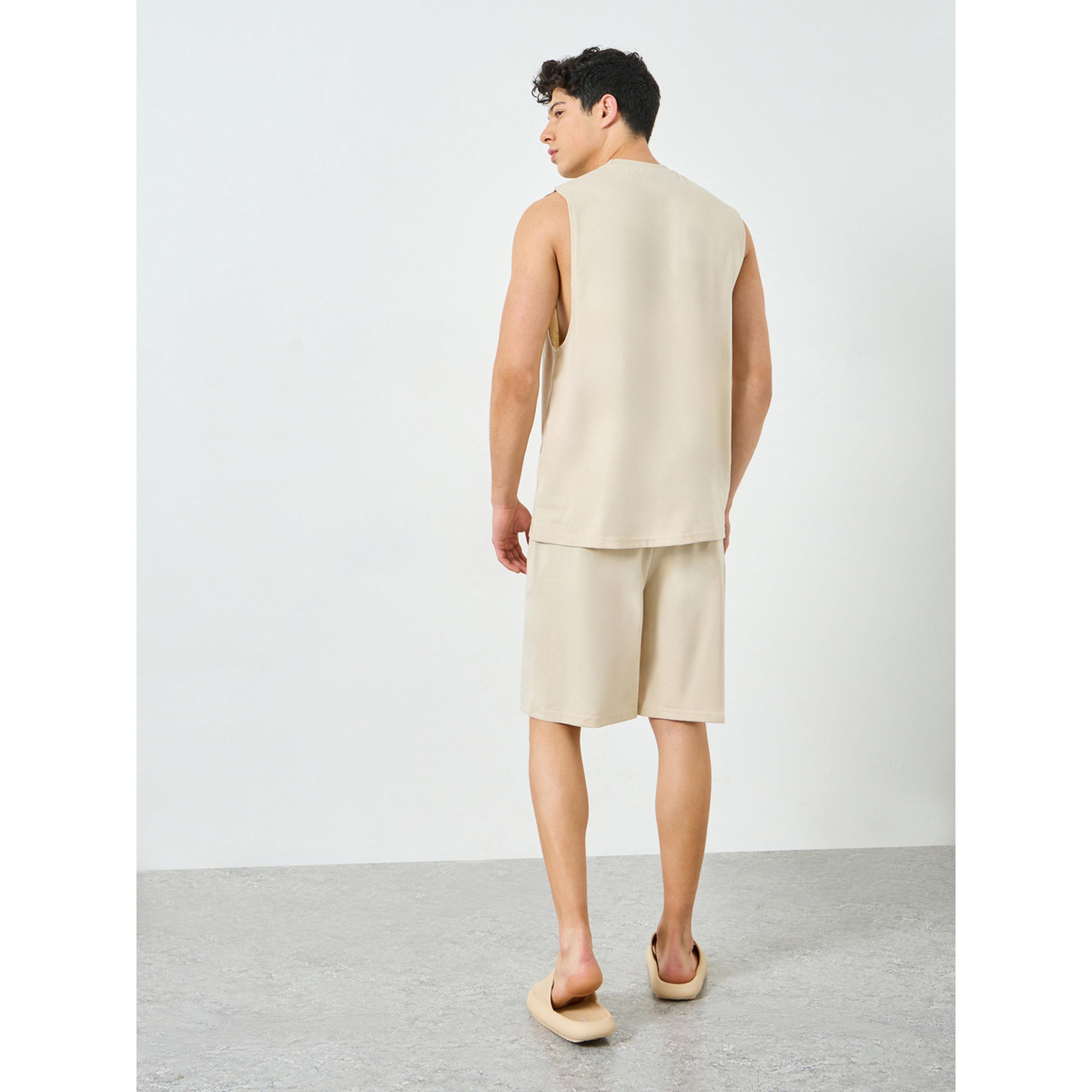 Styli Men Beige Relaxed Fit Tank and Shorts Pyjama Set-men-clothing-nightwear-sets-image-4