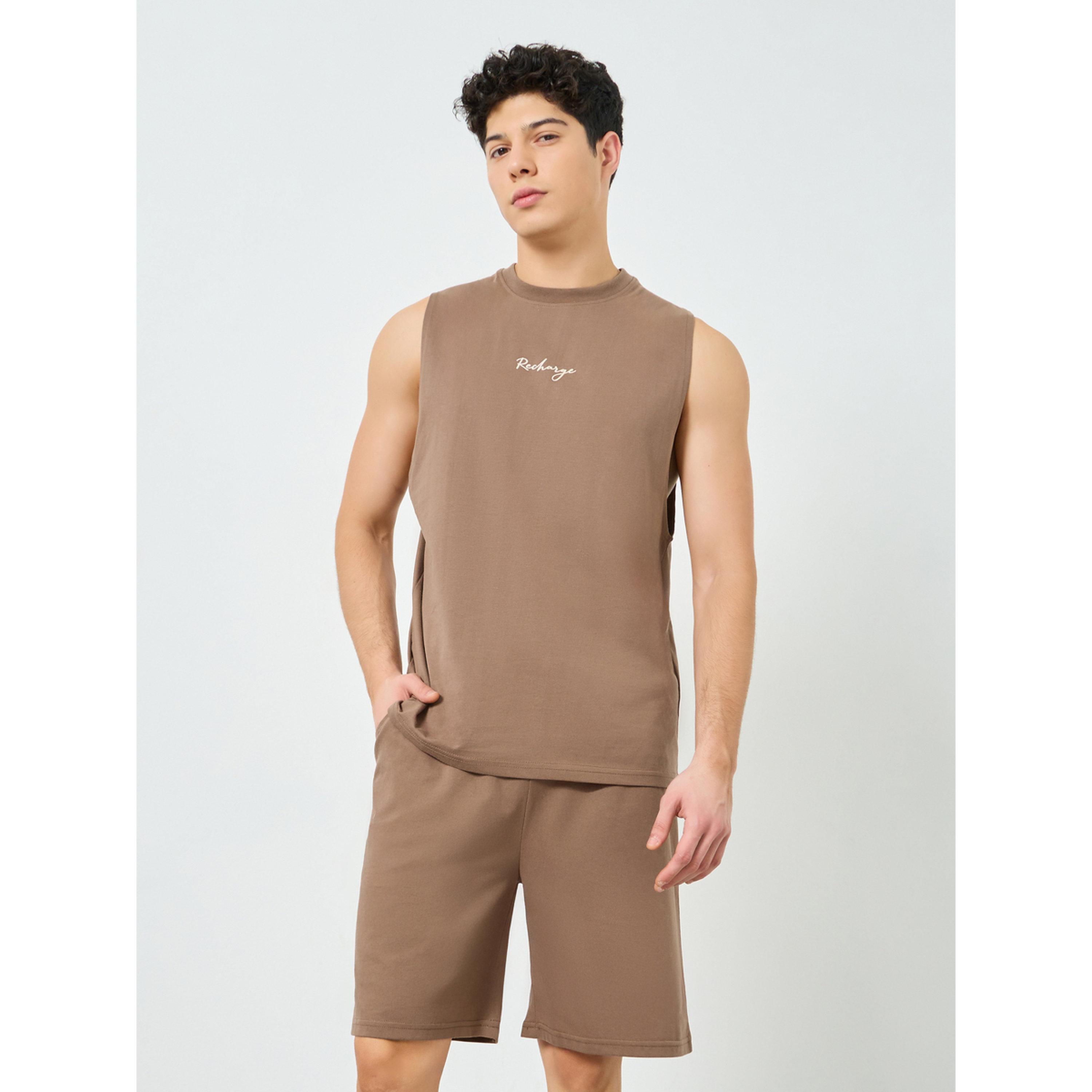 Styli Men Brown Relaxed Fit Tank and Shorts Pyjama Set-men-clothing-nightwear-sets-image-1