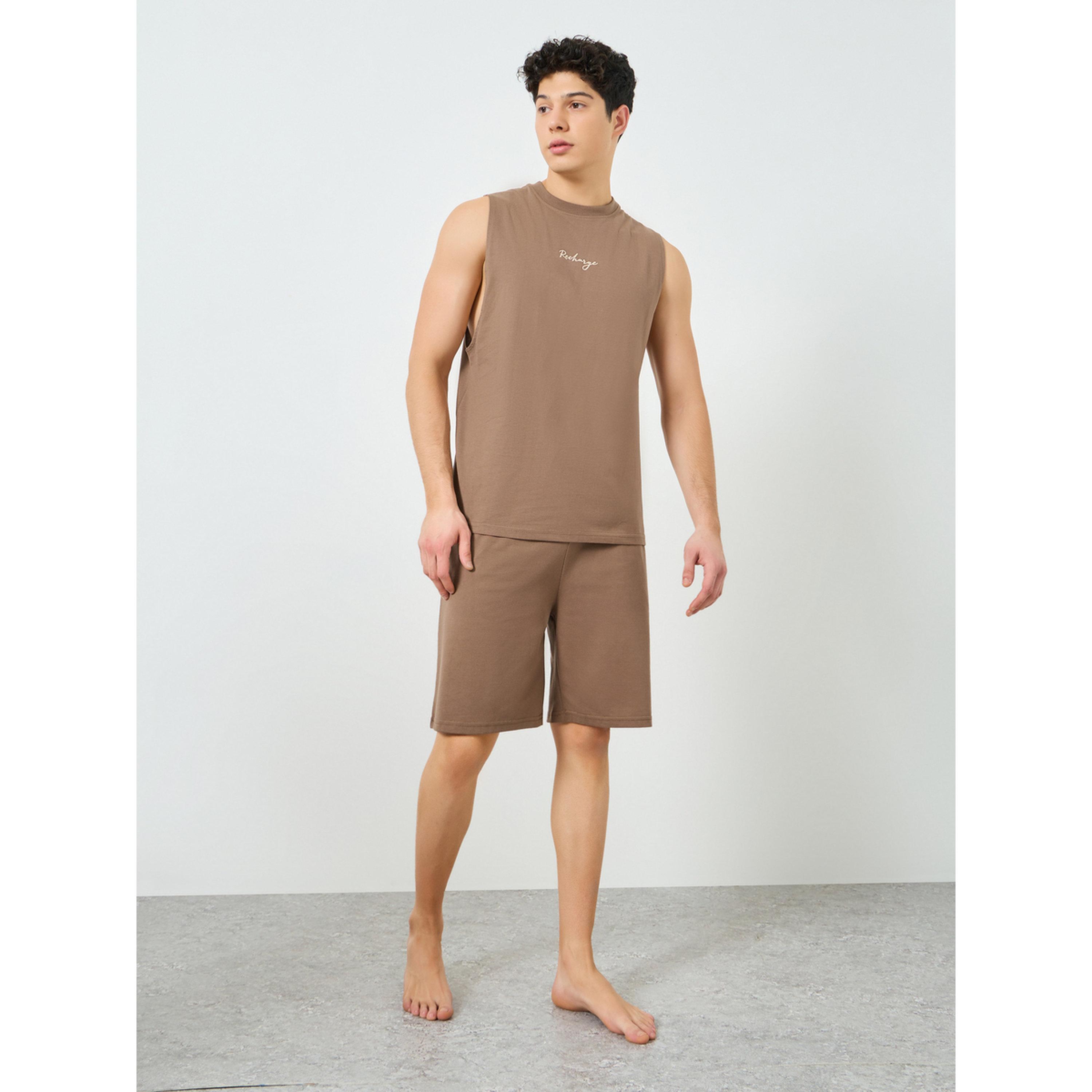 Styli Men Brown Relaxed Fit Tank and Shorts Pyjama Set-men-clothing-nightwear-sets-image-2
