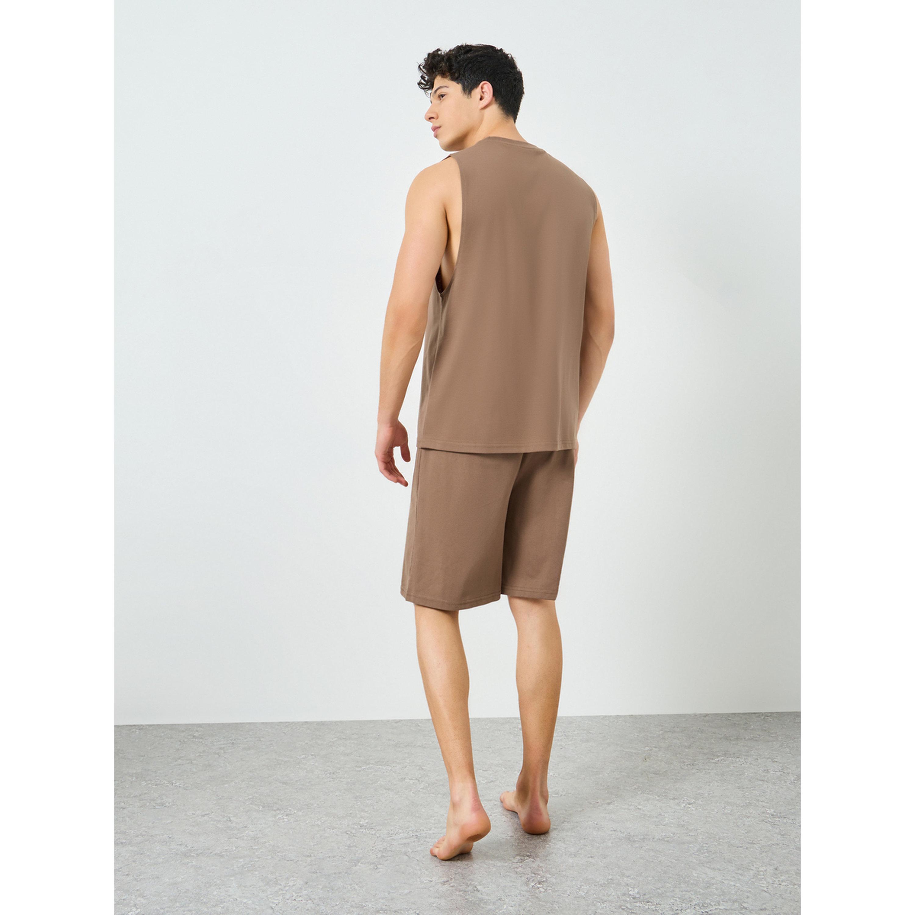 Styli Men Brown Relaxed Fit Tank and Shorts Pyjama Set-men-clothing-nightwear-sets-image-4