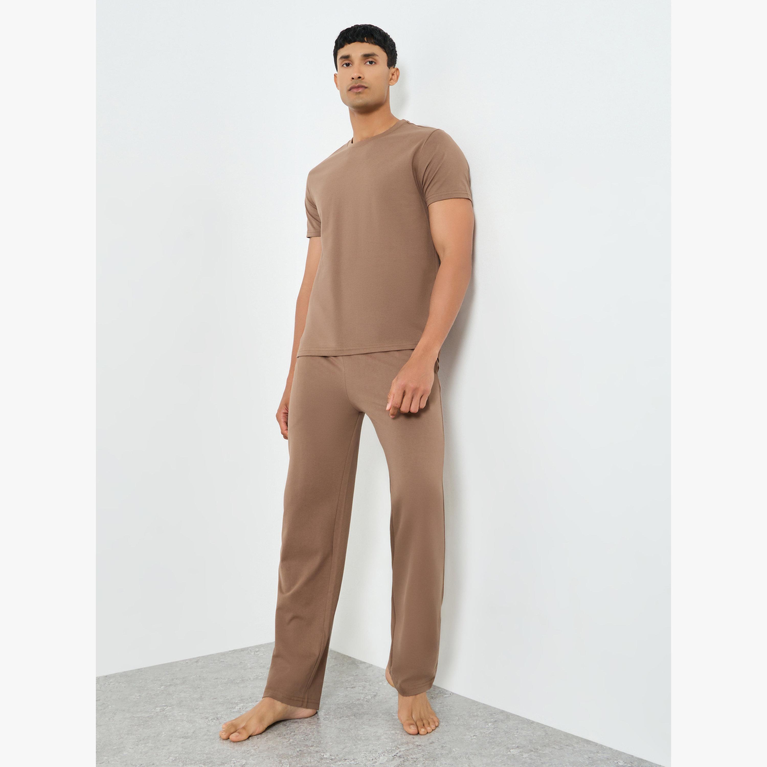 Styli Men Brown Short Sleeve T-Shirt and Pyjama Set-men-clothing-nightwear-sets-image-3