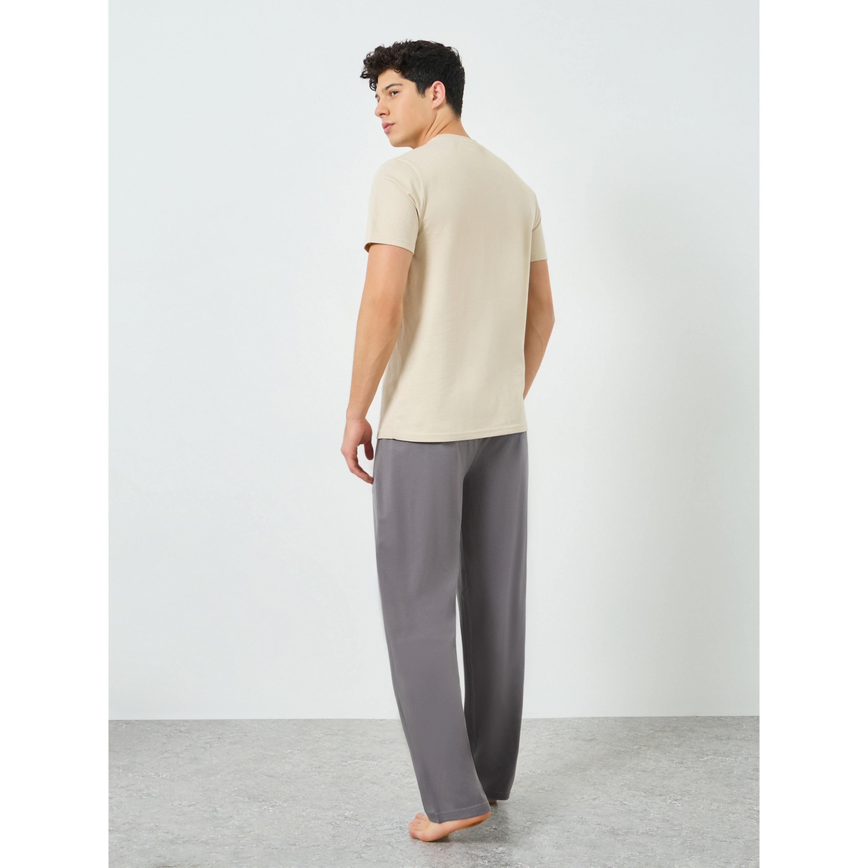 Styli Men Beige Graphic Print T-Shirt and Pyjama Set-men-clothing-nightwear-sets-image-4